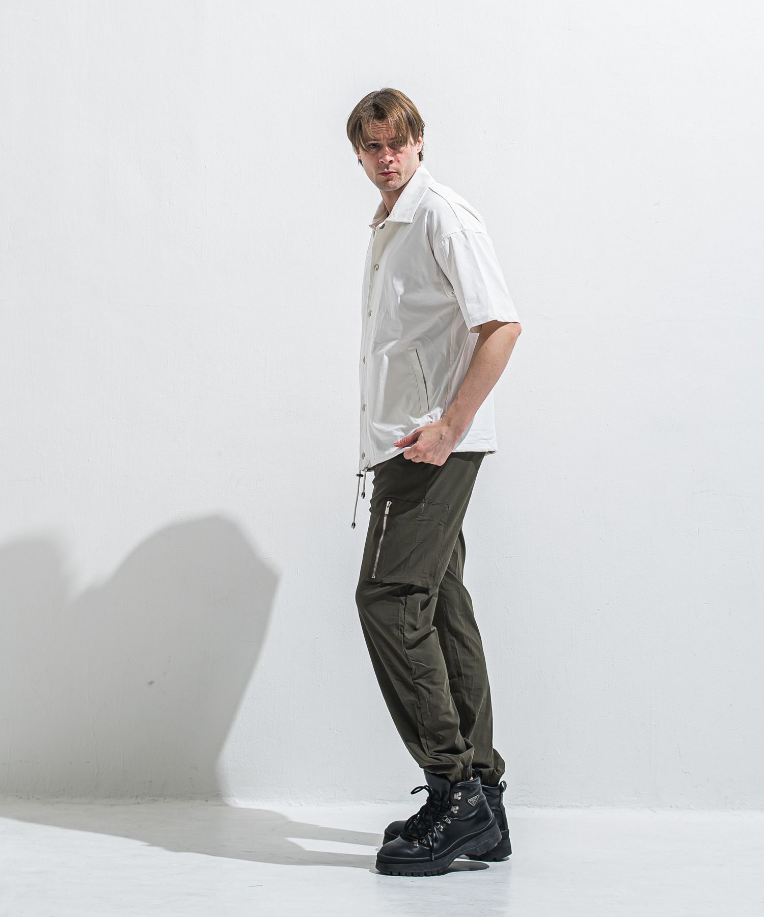 DAVID NYLON CARGO PANTS / RC40-ST-040 / ミリタリーナイロン裾ゴムカーゴパンツ / カーキ (6月中旬入荷予定)