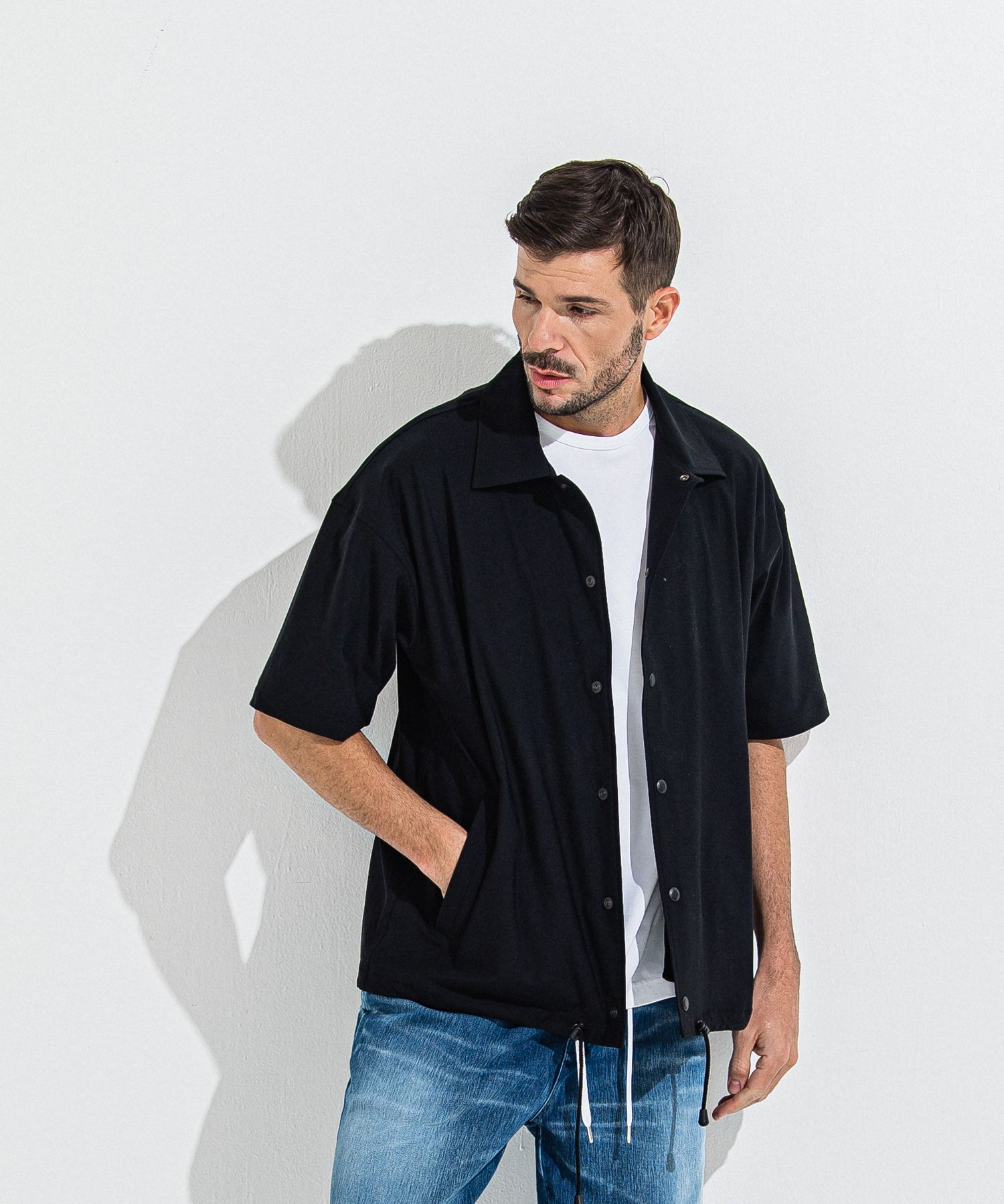 NYLON HALF COACH JACKET / RC36-C-002 / 半袖ナイロンコーチジャケット / ブラック