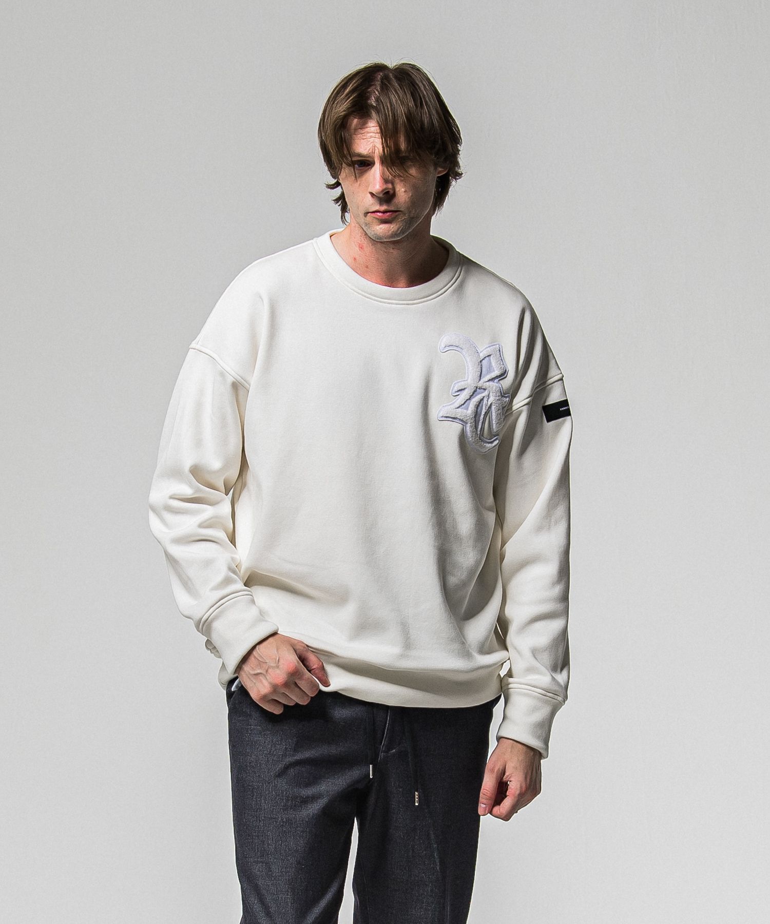 RC CHENILLE VELOURS FLEECE DROP TRAINER / RC38-C-004 / 裏起毛刺繍ワッペントレーナー / ホワイト (11月上旬入荷予定)