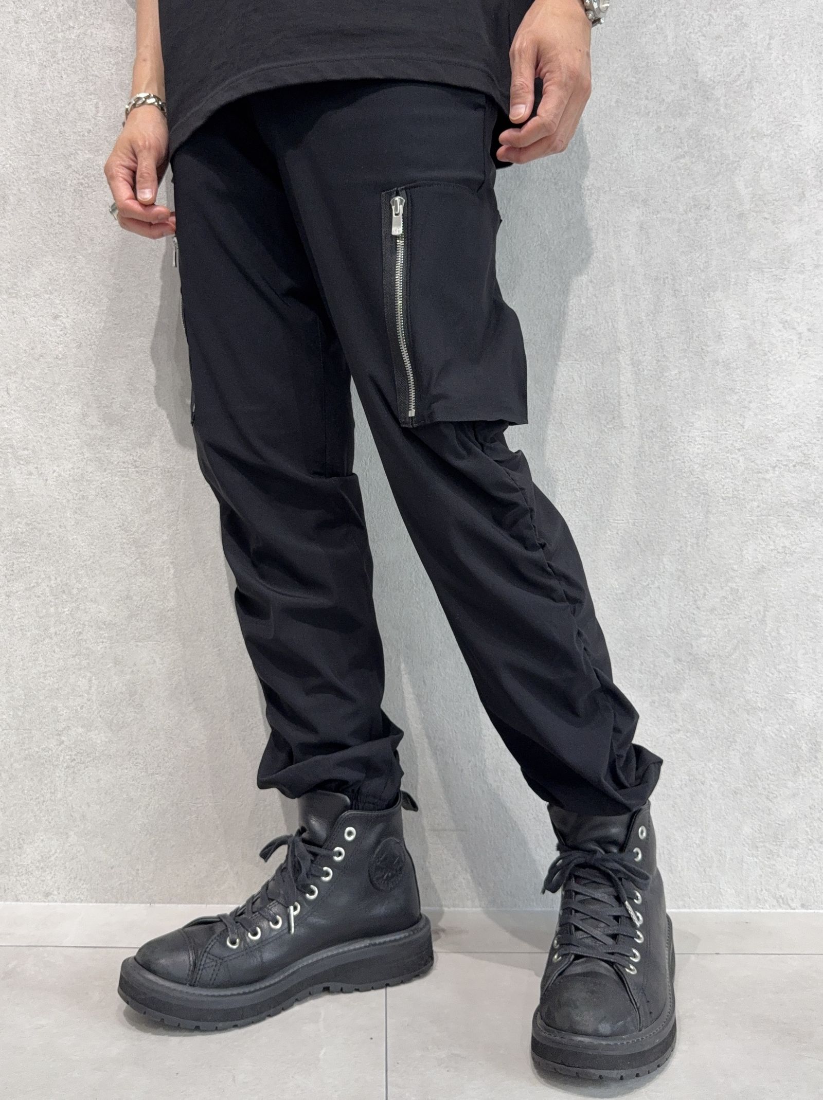 DAVID NYLON CARGO PANTS / RC40-ST-040 / ミリタリーナイロン裾ゴムカーゴパンツ / ブラック