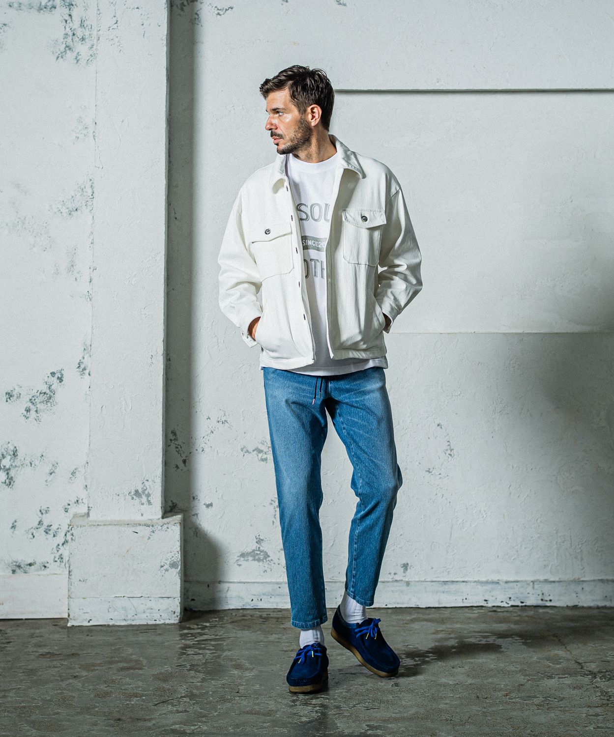 DENIM JERSEY OVER CPO / RC35-JK-002 / デニムジャージCPOジャケット / ホワイト