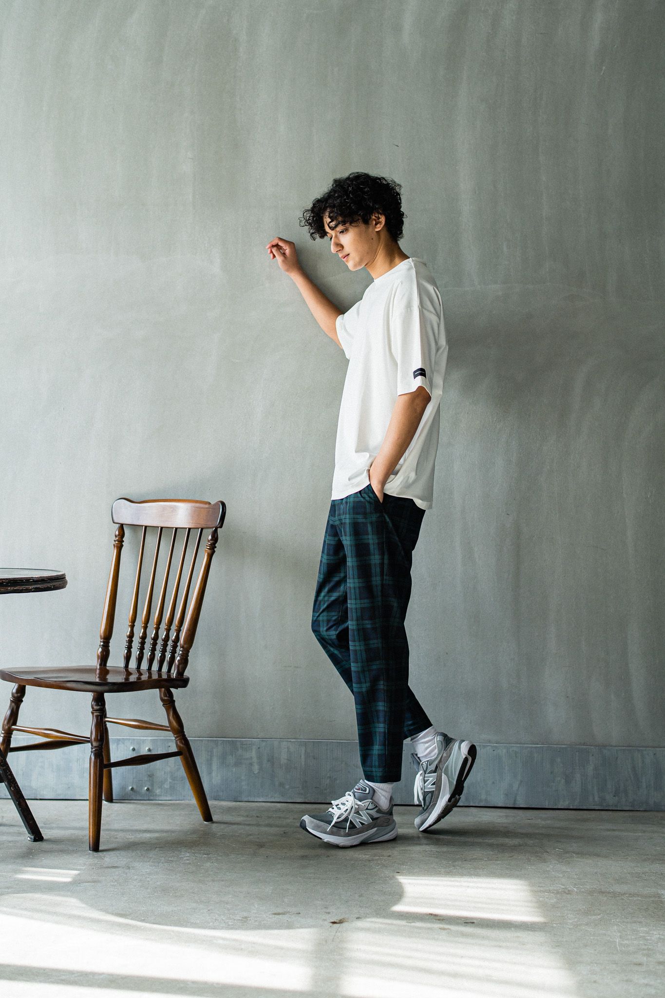 PAT WIDE EASY PANTS / RC32-ST-036 / ベルト付きテーパードワイドパンツ / グリーンチェック