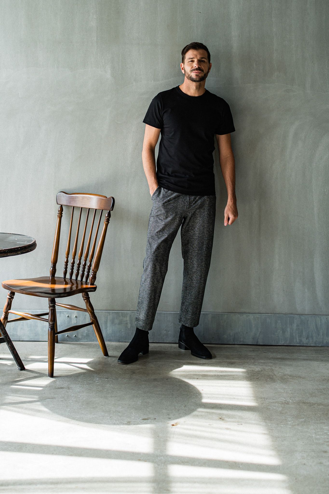 PAT WIDE EASY PANTS / RC32-ST-036 / ベルト付きテーパードワイドパンツ / グレンチェック