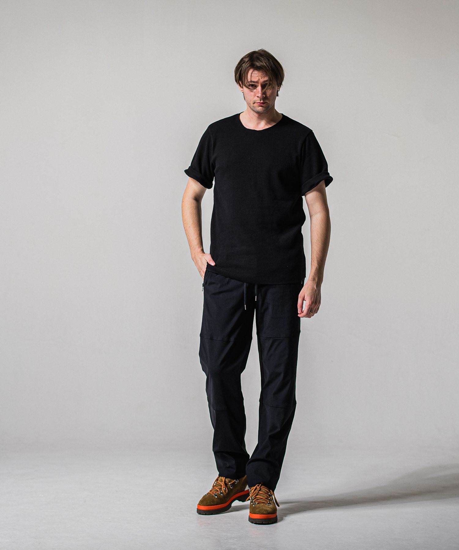 JOHNSON LINE WIDE PANTS / RC39-ST-009WT / ジョンソンラインワイドタックパンツ / ブラック×ブラック (1月下旬入荷予定)