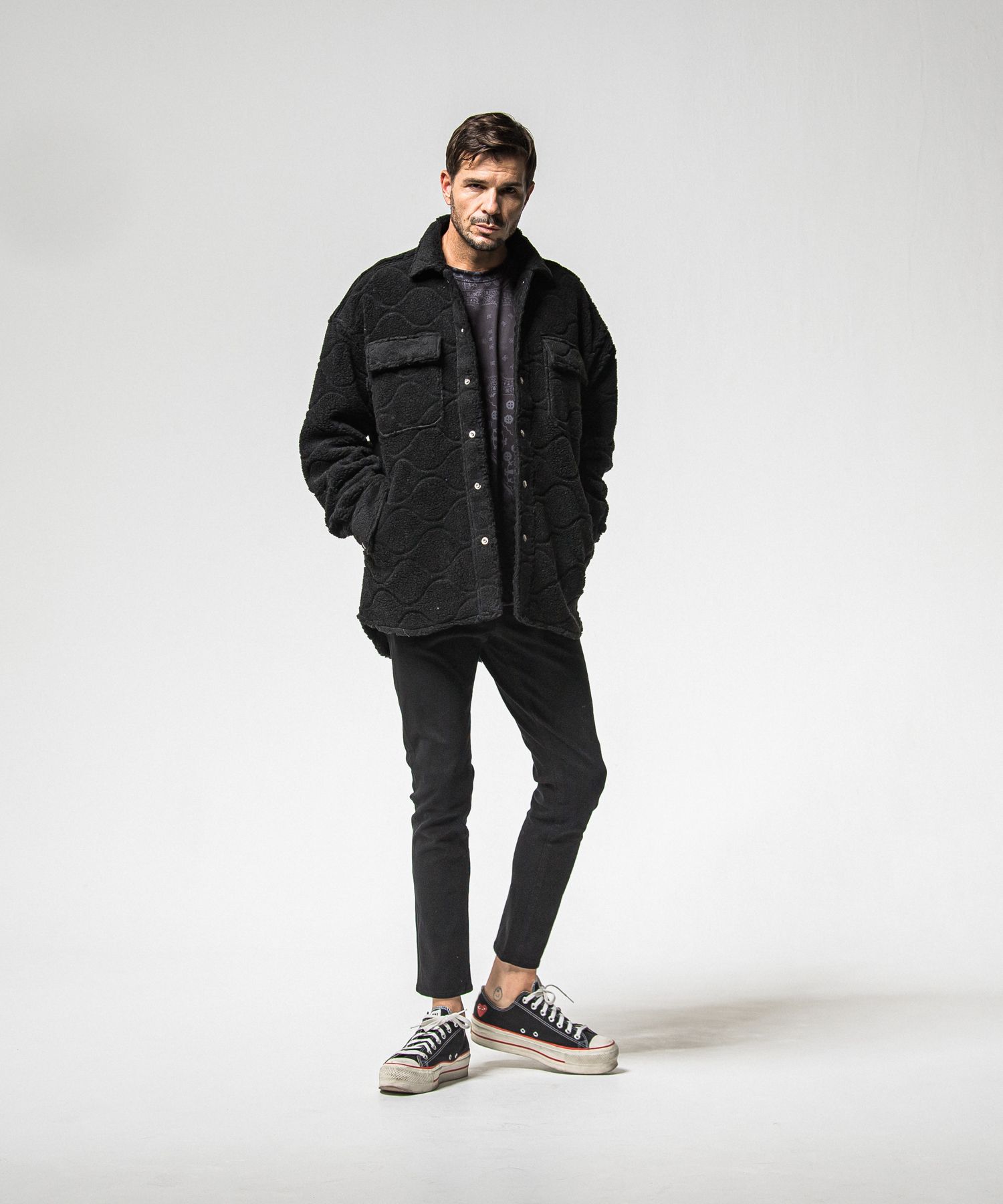 PAISLEY BACK FLEECE DROP TRAINER / RC38-C-008 / 裏起毛ペイズリートレーナー / ブラック (10月中旬入荷予定)