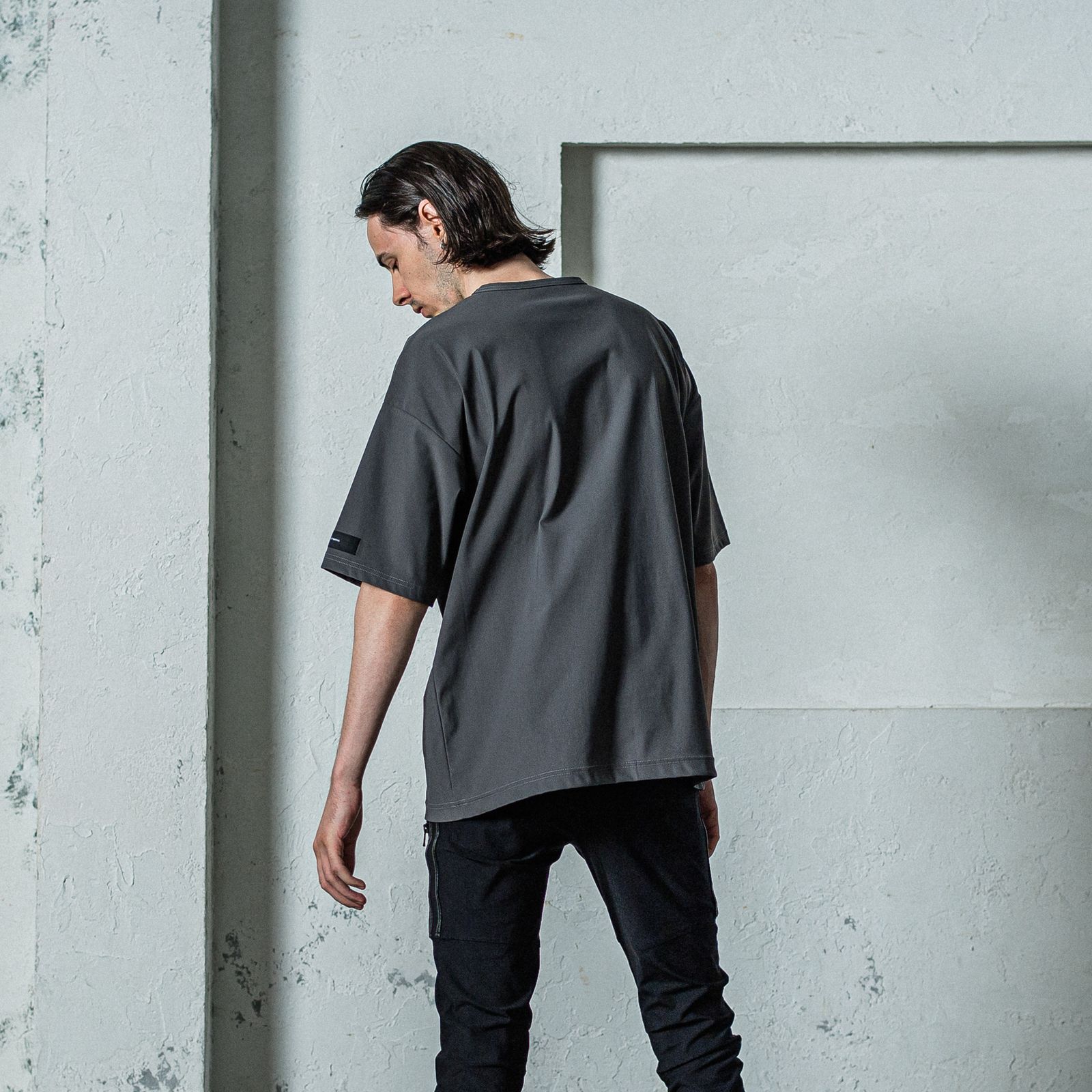 LEATHER POCKET OVER NYLON T / RC35-T-005 / レザーポケットナイロンビッグTシャツ / グレー