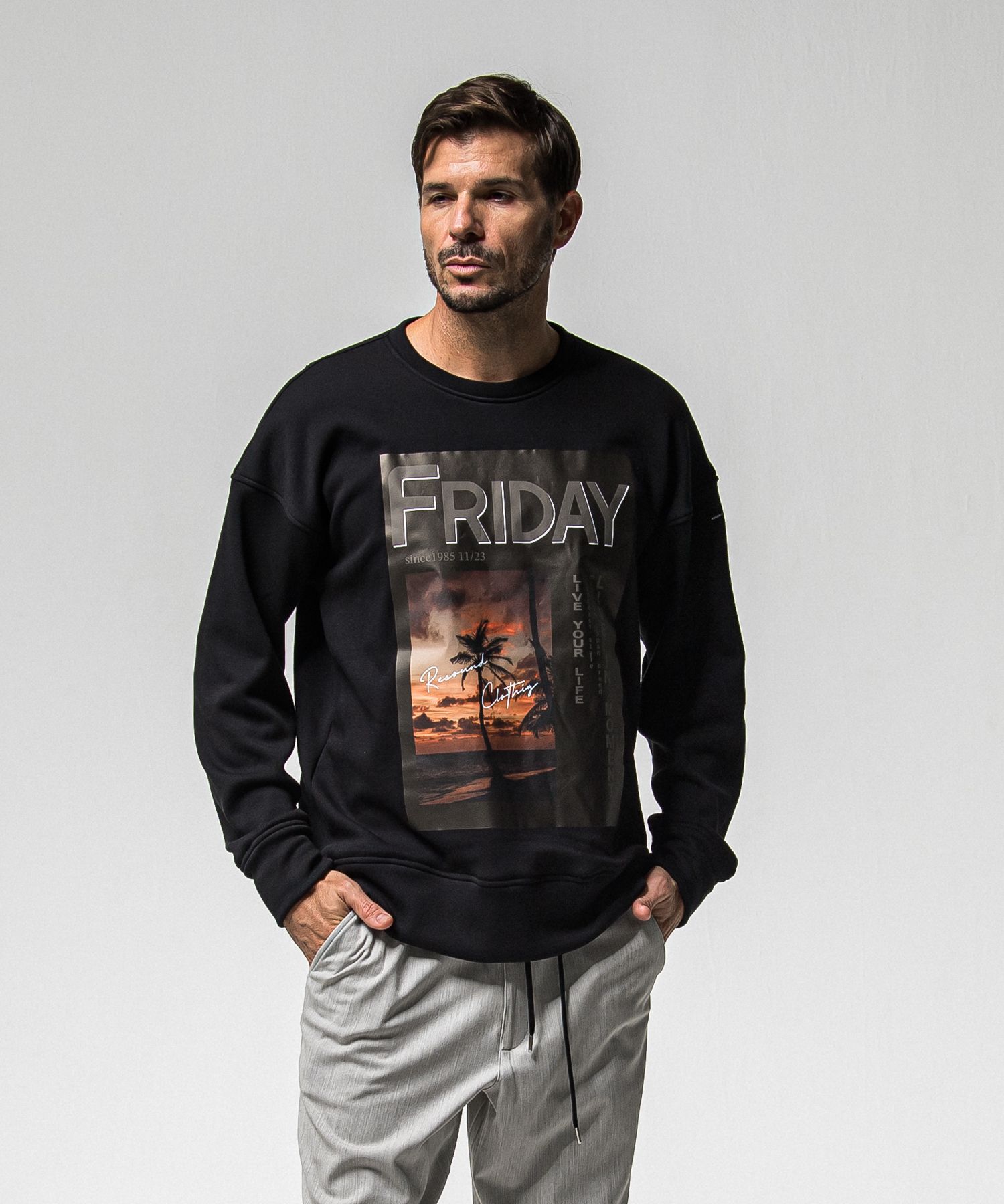 【FRIDAYコラボ】 FRIDAY OLD COVER VELOURS FLEECE TRAINER / RCF1-C-002 / 裏起毛FRIDAYオールドカバートレーナー / ブラック (11月上旬入荷予定)