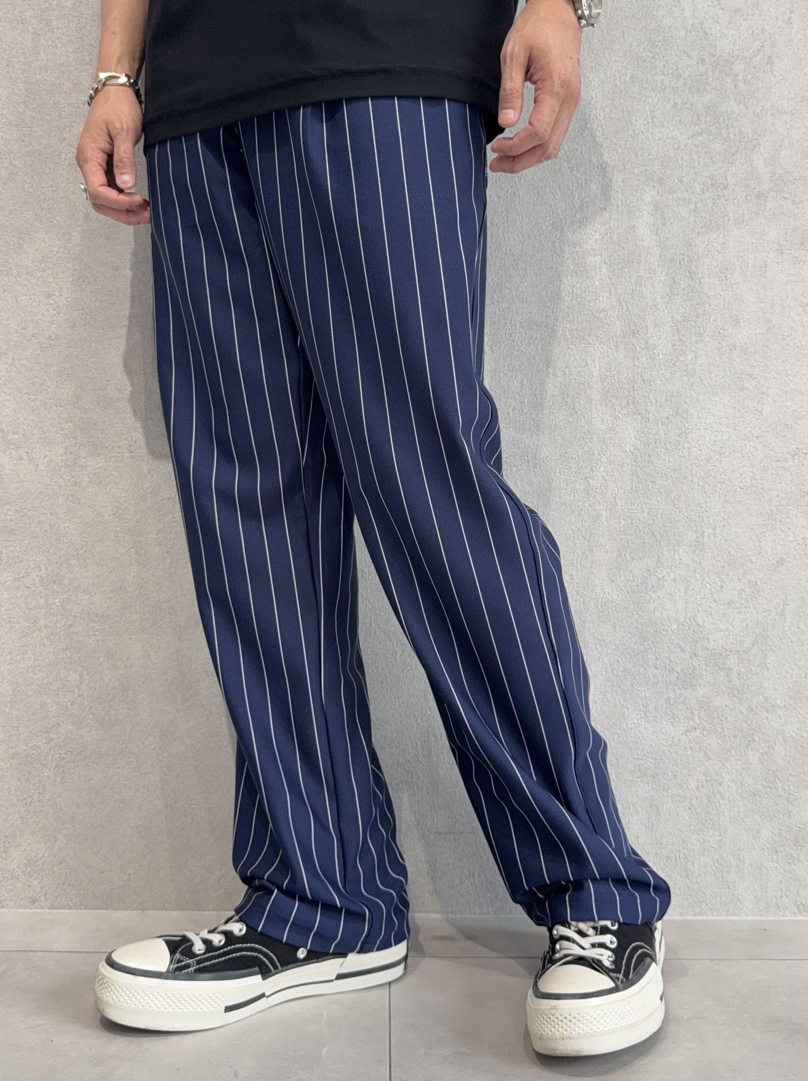 CHRIS EASY WIDE TUCK PANTS / RC35-ST-016WT / ワイドタックパンツ / ネイビーストライプ