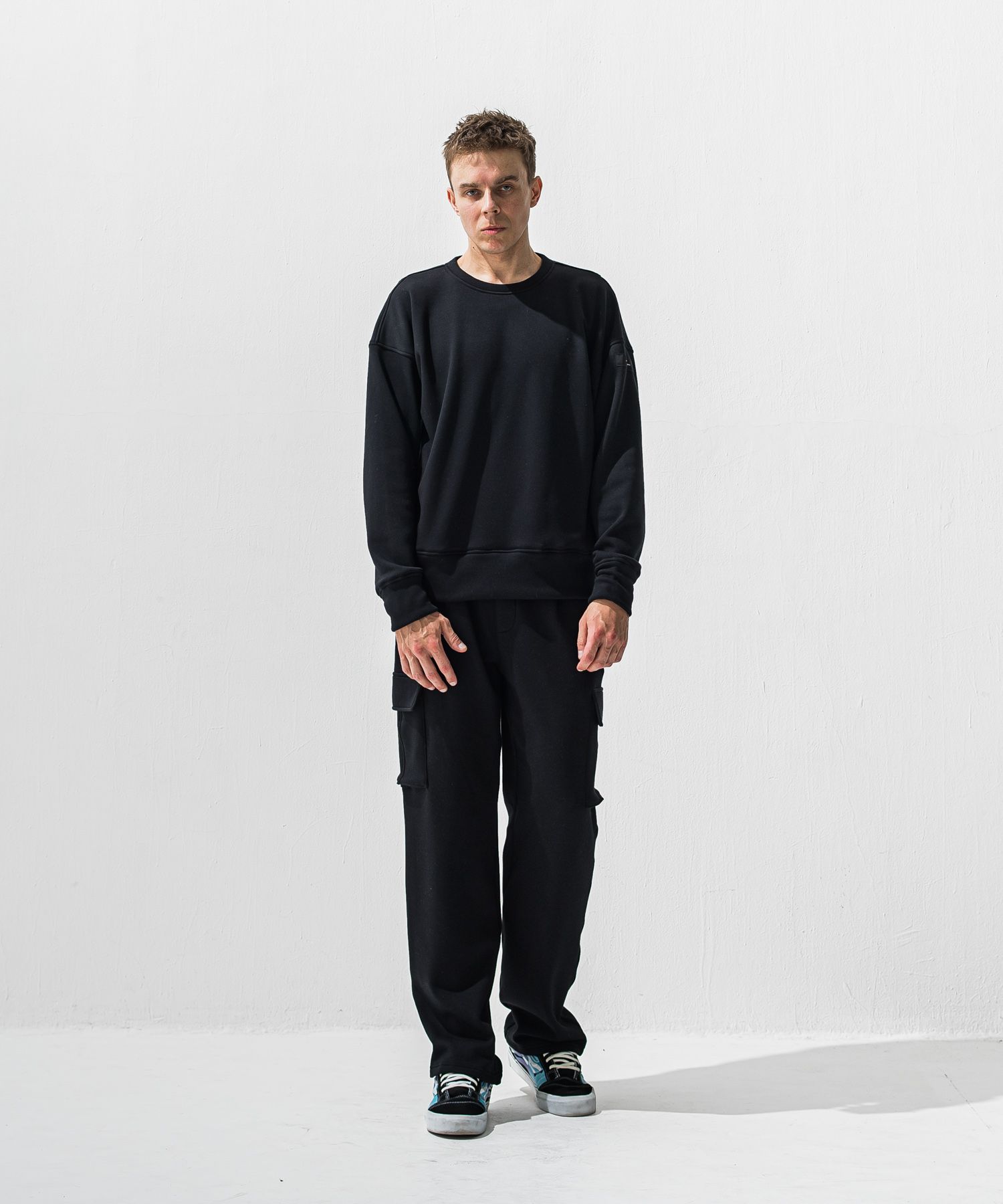 VELOURS FLEECE HEAD CARGO / RC42-ST-043 / 裏起毛セミワイドカーゴタックパンツ / ブラック (11月中旬入荷予定)