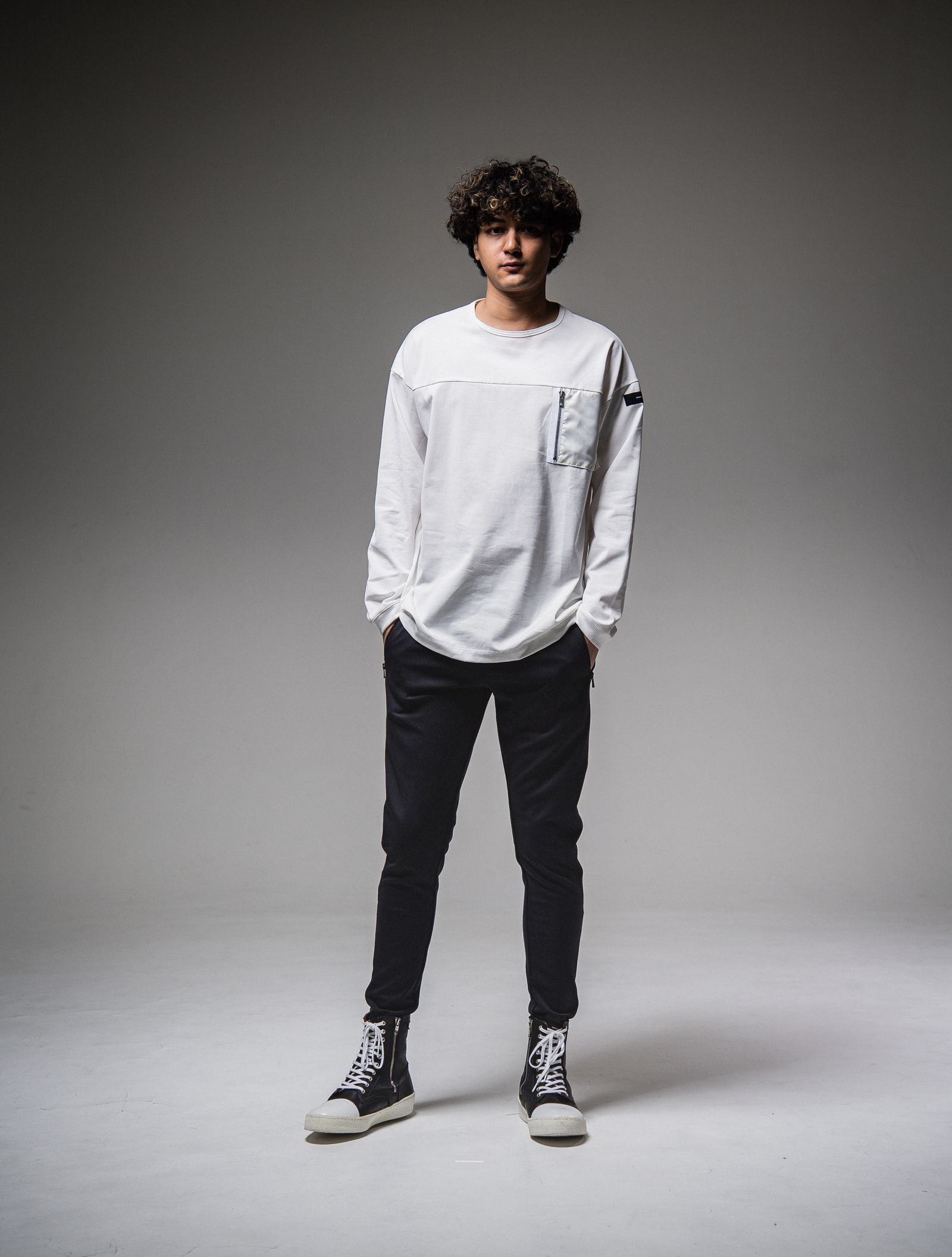 NYLON POCKET LOOSE LONG SLEEVE / RC25-T-002 / ナイロンポケットビッグロングTシャツ / ホワイト※