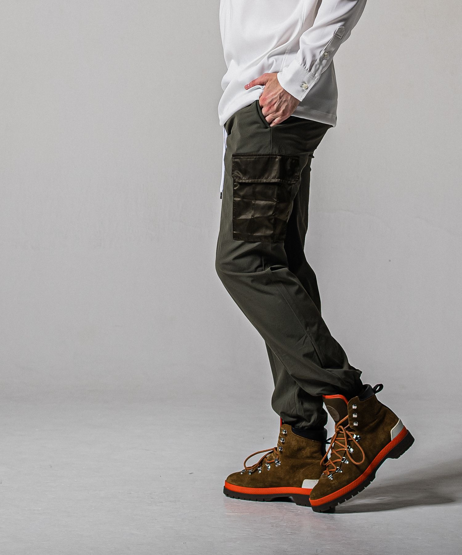 NY PT CARGO PANTS / RC39-ST-035 / ナイロン裾ゴムイージーカーゴパンツ / カーキ (2月中旬入荷予定)