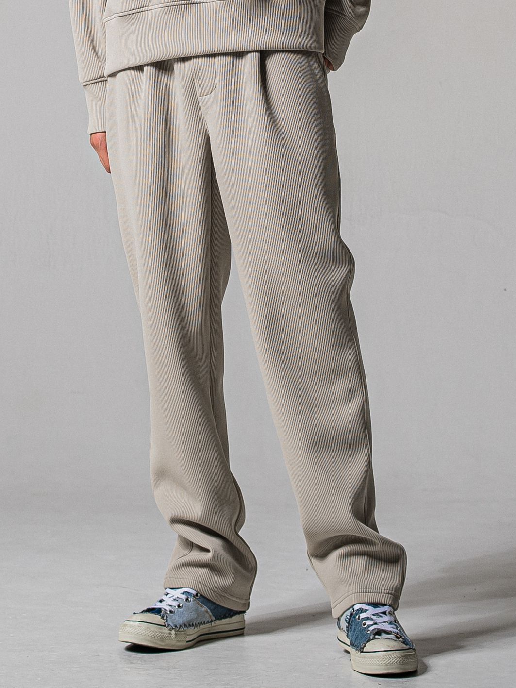 AZE WIDE TUCK PANTS / RC39-ST-016WT2 / 高機能畦編みニットワイドタックパンツ / グレージュ (1月中旬入荷予定)