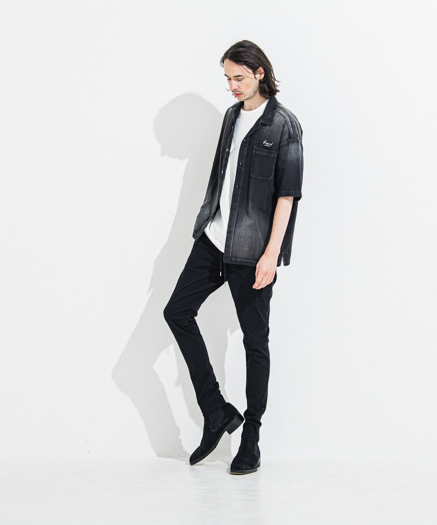 DENIM JERSEY CHRIS EASY TUCK PT / RC36-ST-016TD / ライトオンスデニムジャージイージータックパンツ / ブラック
