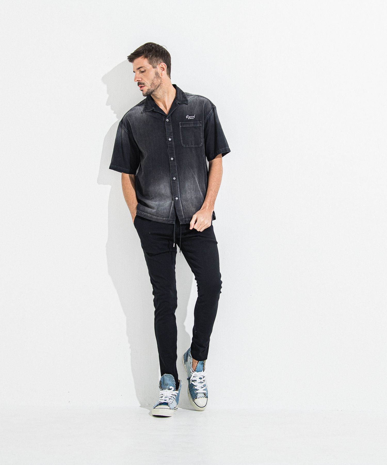 DENIM JERSEY CHRIS EASY TUCK PT / RC36-ST-016TD / ライトオンスデニムジャージイージータックパンツ / ブラック