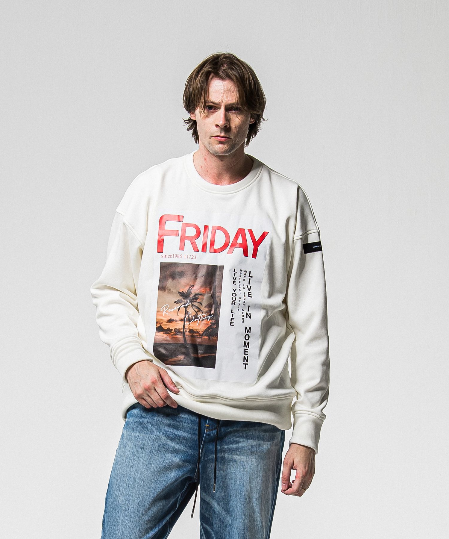 【FRIDAYコラボ】 FRIDAY OLD COVER VELOURS FLEECE TRAINER / RCF1-C-002 / 裏起毛FRIDAYオールドカバートレーナー / ホワイト (11月上旬入荷予定)
