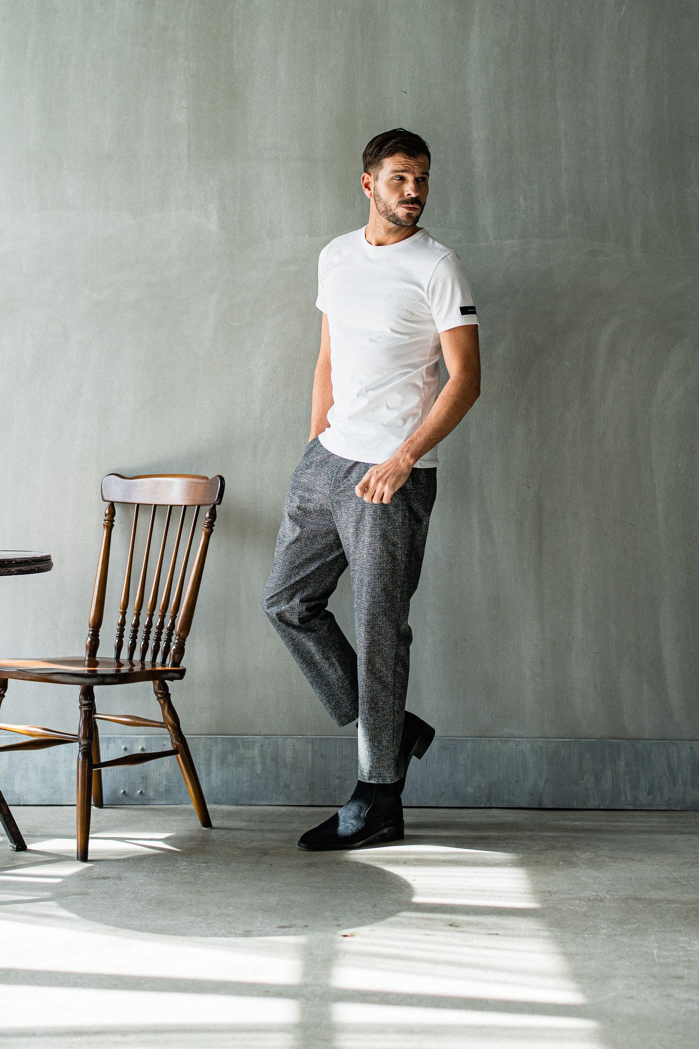 PAT WIDE EASY PANTS / RC32-ST-036 / ベルト付きテーパードワイドパンツ / グレンチェック