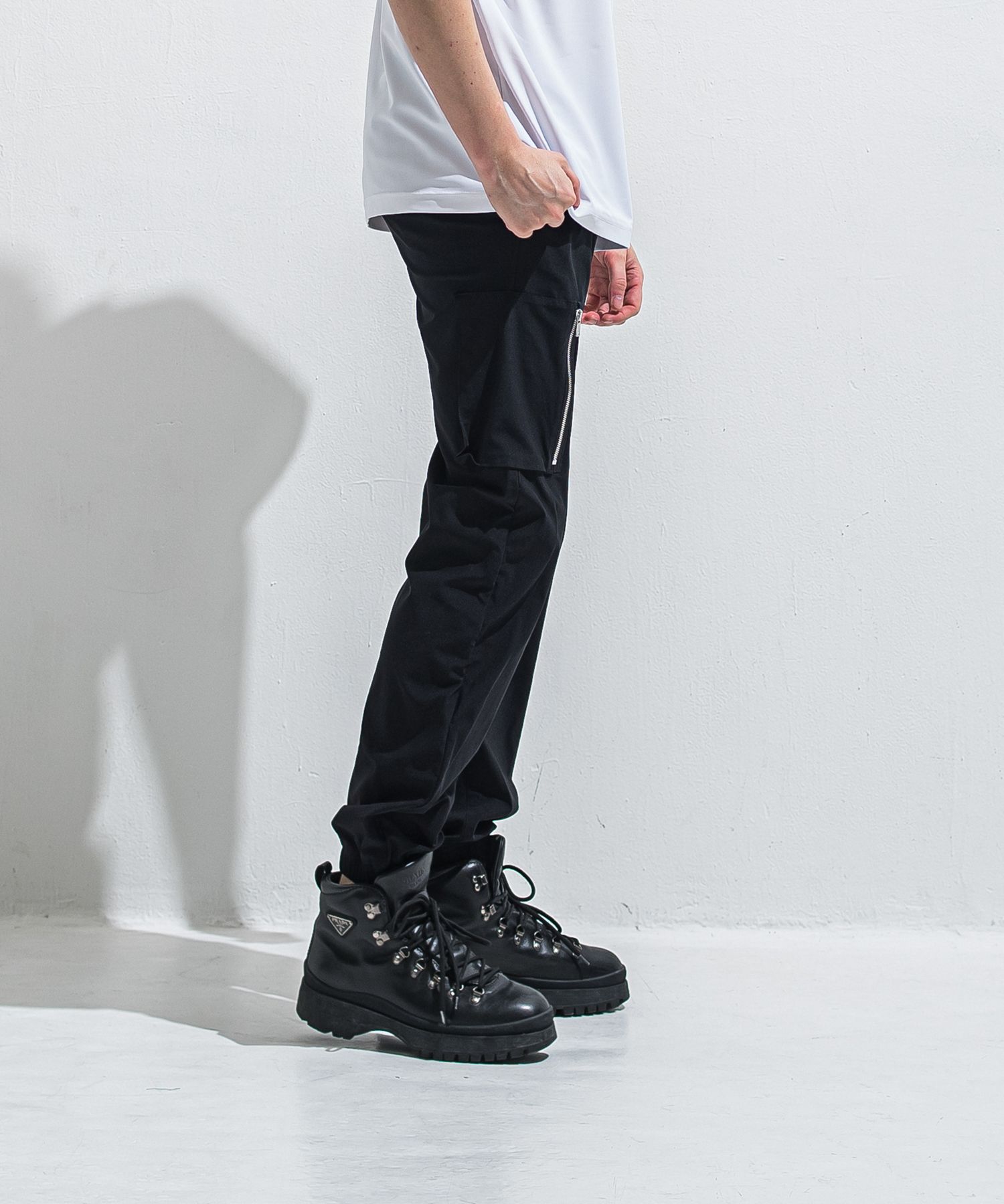 DAVID NYLON CARGO PANTS / RC40-ST-040 / ミリタリーナイロン裾ゴムカーゴパンツ / ブラック (6月中旬入荷予定)