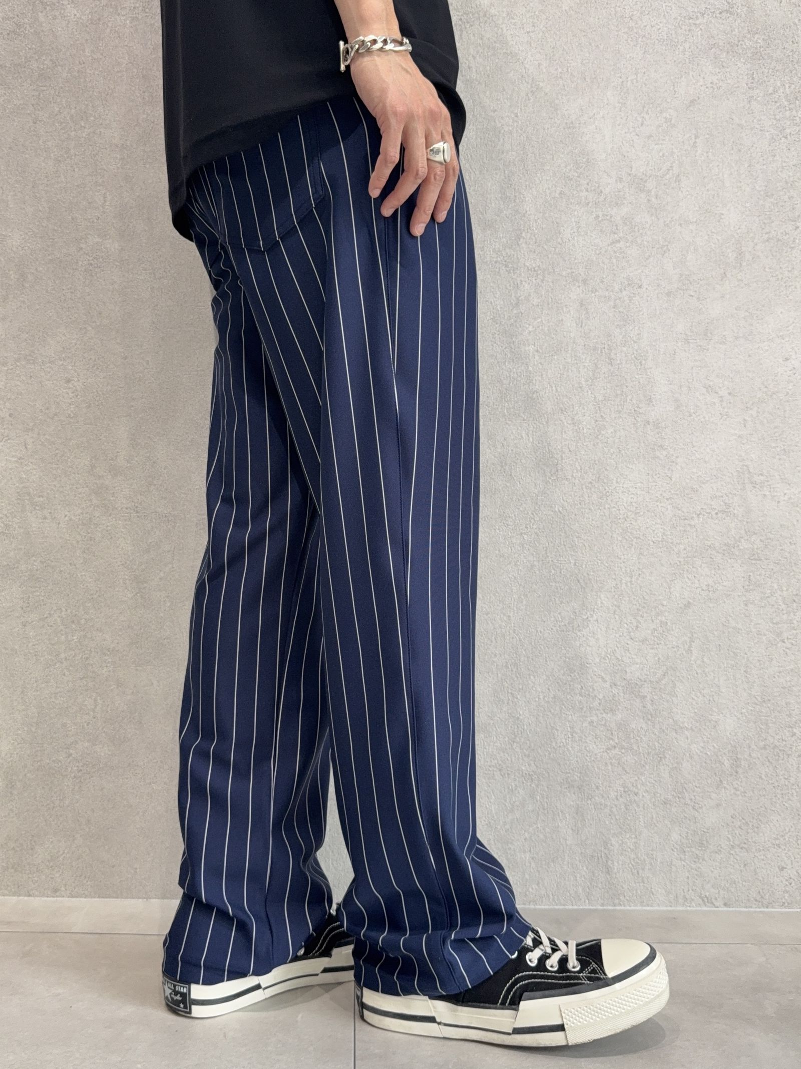 CHRIS EASY WIDE TUCK PANTS / RC35-ST-016WT / ワイドタックパンツ / ネイビーストライプ