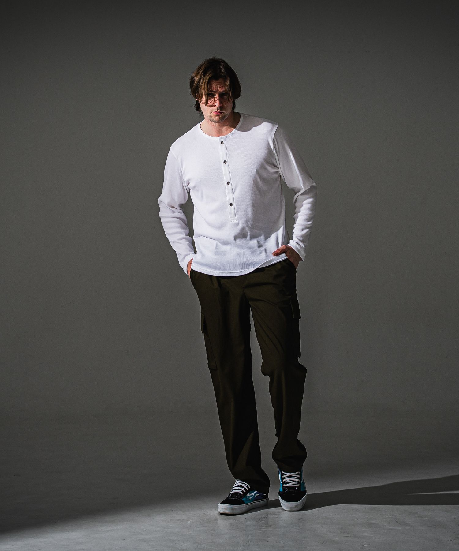 RIB HENRY LONGSLEEVE / RC41-T-005 / リブヘンリーネック長袖Tシャツ / ホワイト (7月中旬入荷予定)