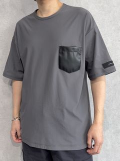 LEATHER POCKET OVER NYLON T / RC35-T-005 / レザーポケットナイロンビッグTシャツ / グレー