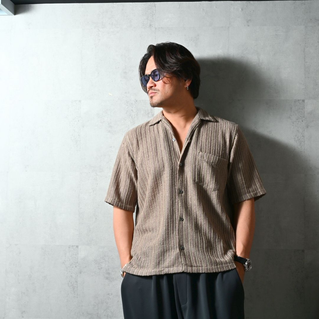 RUSSEL SHIRTS / DP1-SH-004 / ラッセル織り半袖シャツ / ブラウン (3月中旬入荷予定)