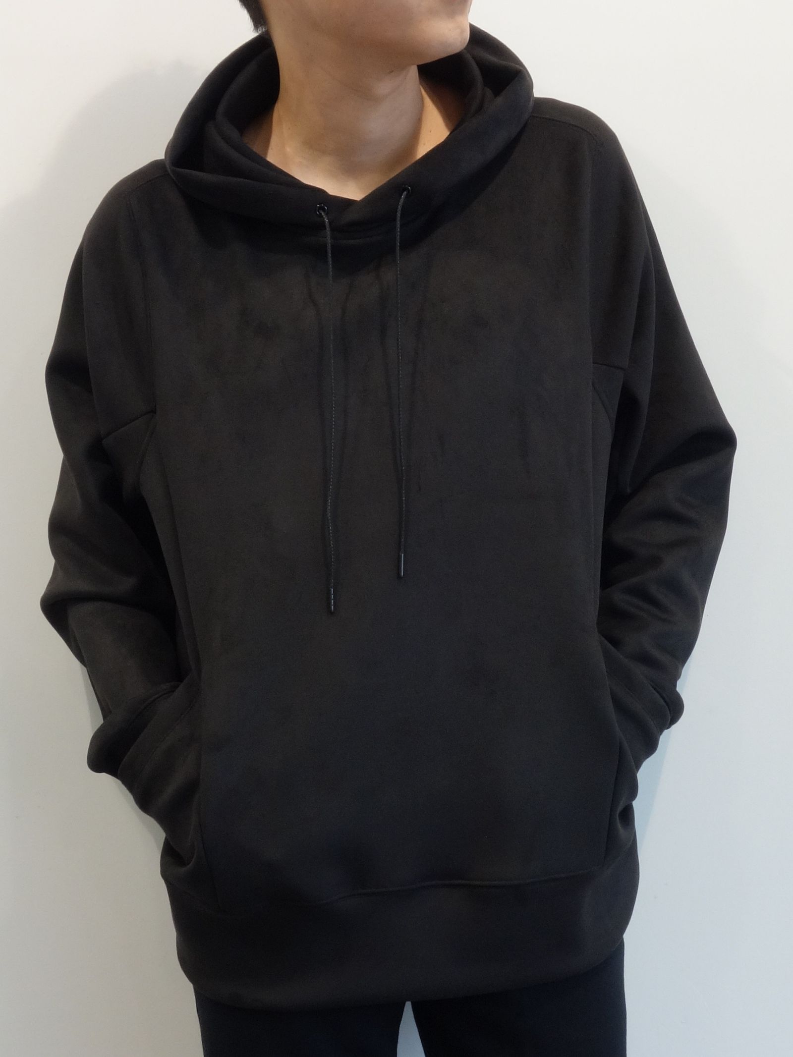SUEDE JERSEY SOLID PULLOVER HOODIE / OR1-C-002 / スエードジャージプルオーバーパーカー / ブラック