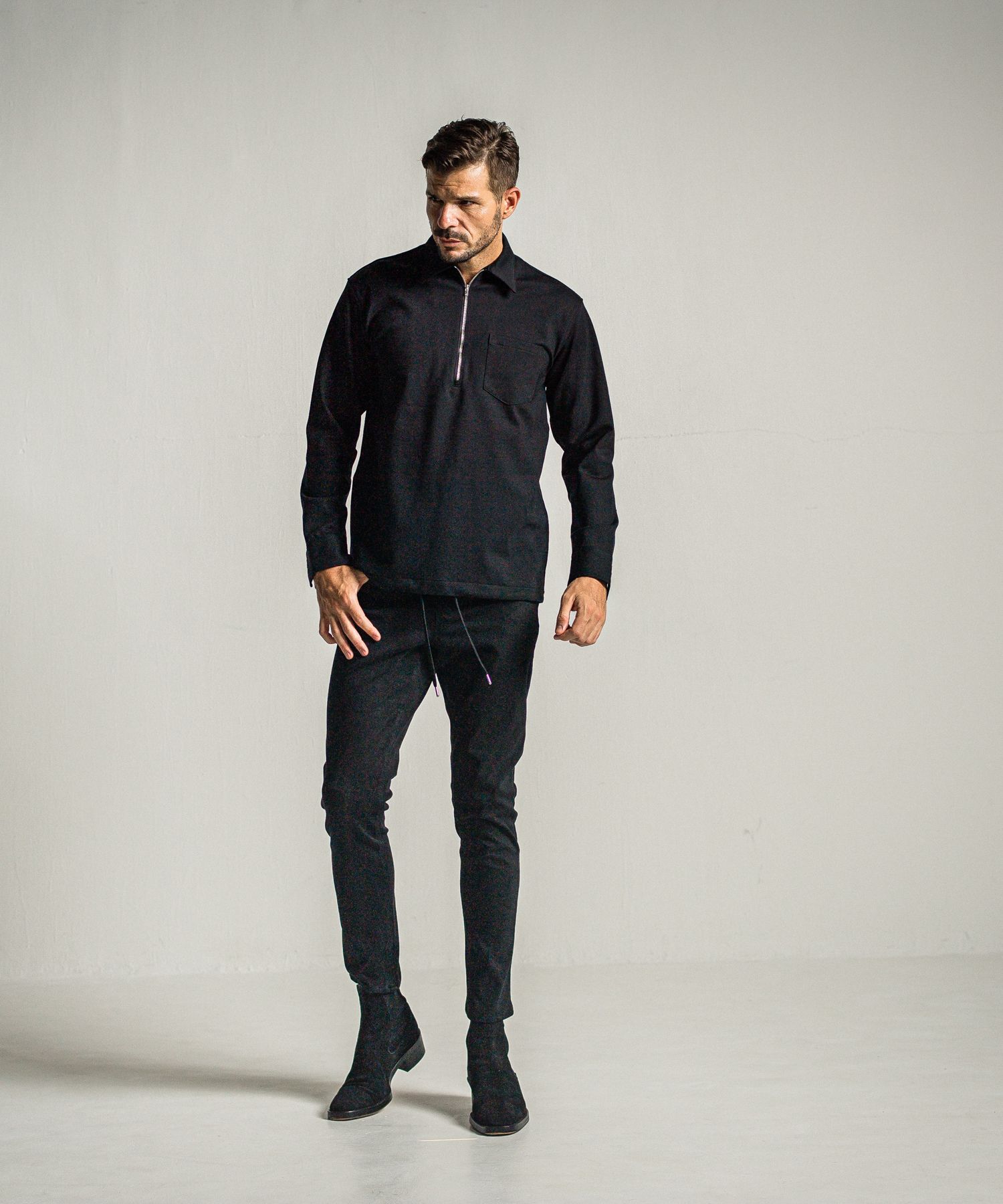 PULLOVER JERSEY SHIRT / RC34-SH-002 / 裏起毛ハーフジップシャツ / ブラック