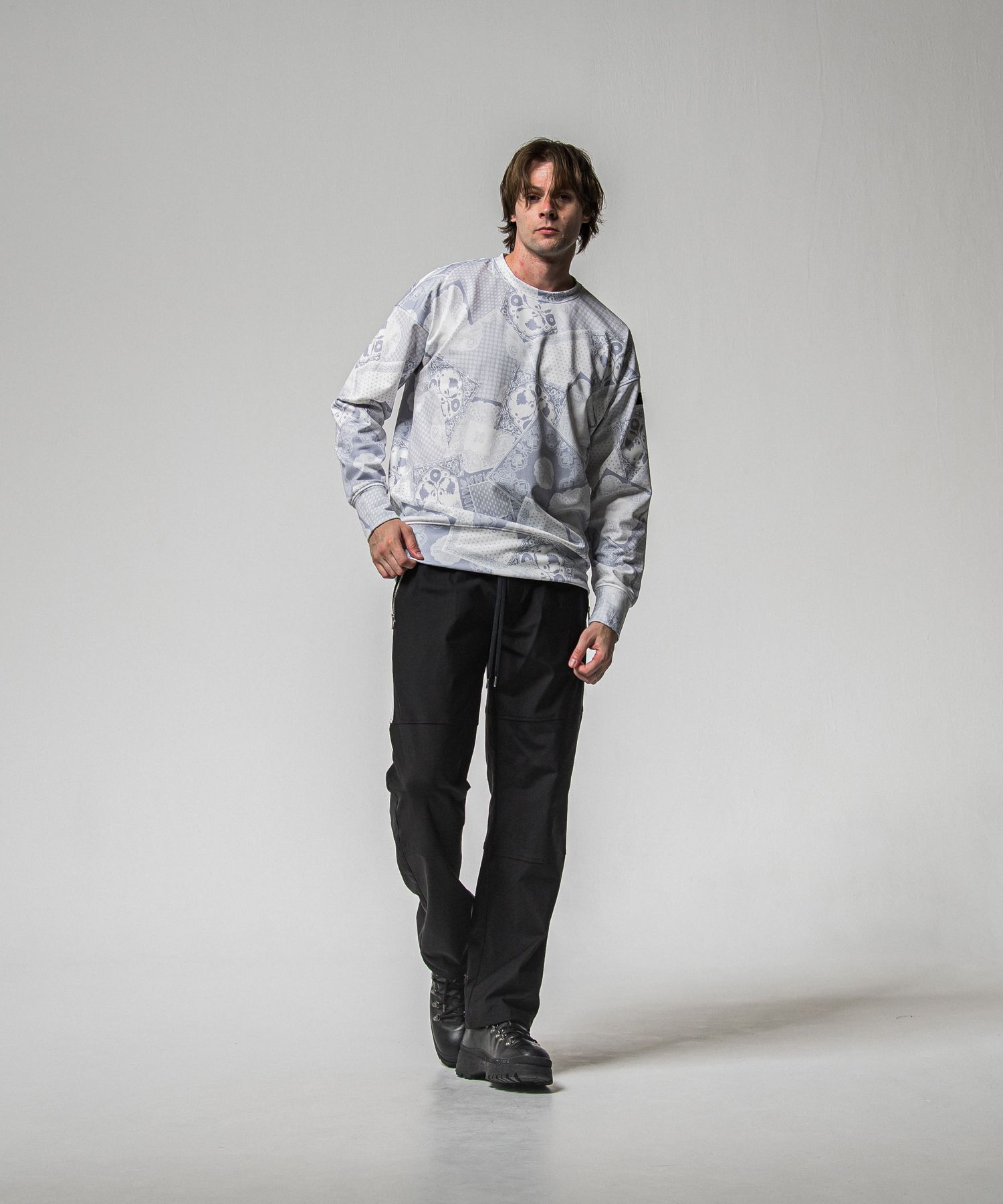 JOHNSON LINE HEAT WIDE TUCK PANTS / RC38-ST-009HWT / 裏起毛ジョンソンラインワイドタックパンツ / ブラック×ホワイト (10月下旬入荷予定)