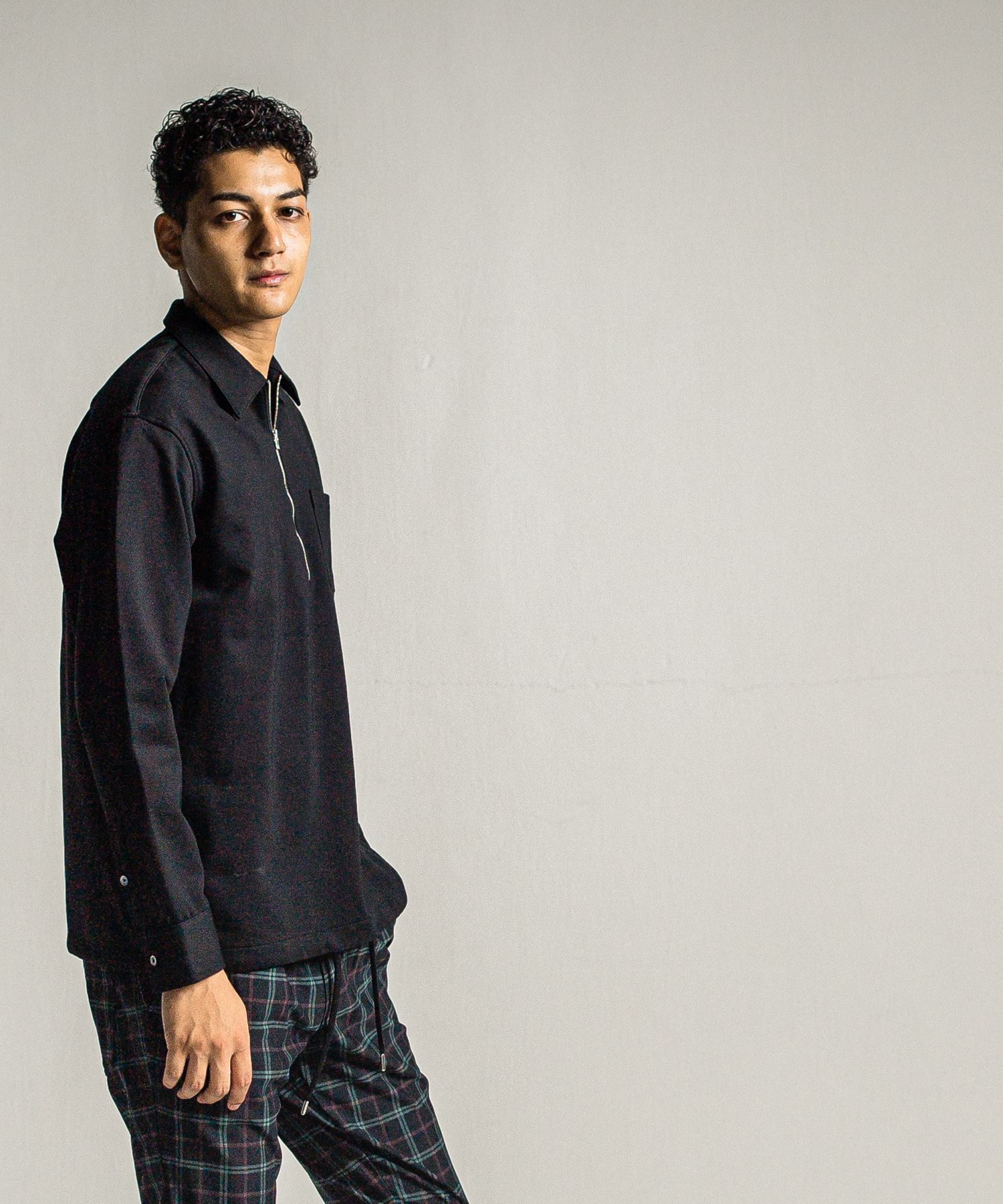 PULLOVER JERSEY SHIRT / RC34-SH-002 / 裏起毛ハーフジップシャツ / ブラック