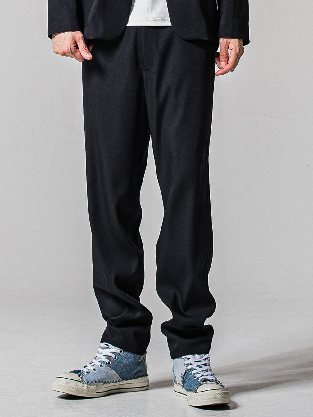 PAT WIDE EASY PANTS / RC39-ST-036BN / サテンワイドテーパードパンツ / ブラック (2月下旬入荷予定)