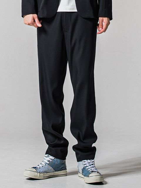 PAT WIDE EASY PANTS / RC39-ST-036BN / サテンワイドテーパードパンツ / ブラック (2月下旬入荷予定)