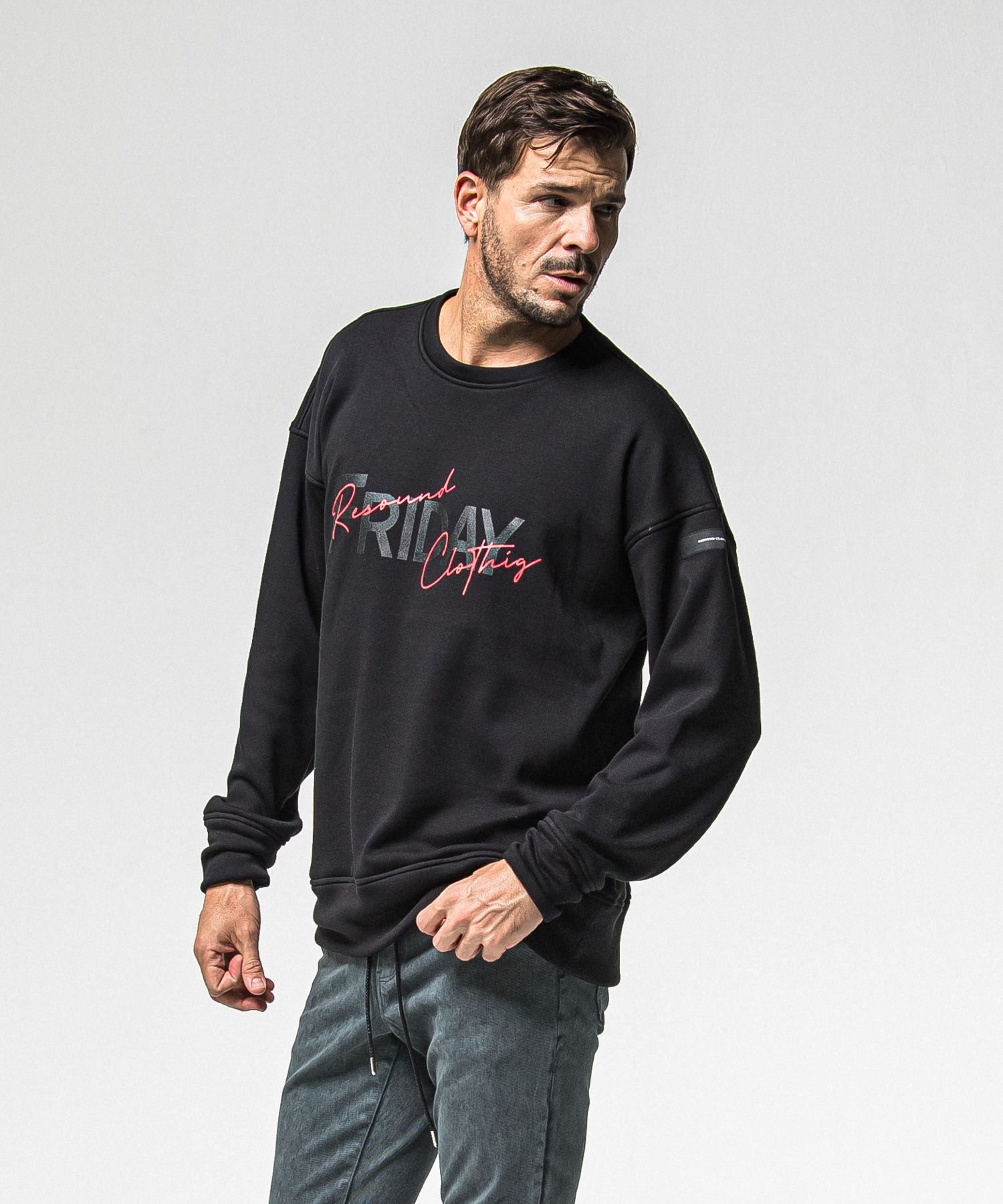 【FRIDAYコラボ】 FRIDAY OLD LOGO VELOURS FLEECE TRAINER / RCF1-C-003 / 裏起毛FRIDAYオールドロゴトレーナー / ブラック (11月上旬入荷予定)