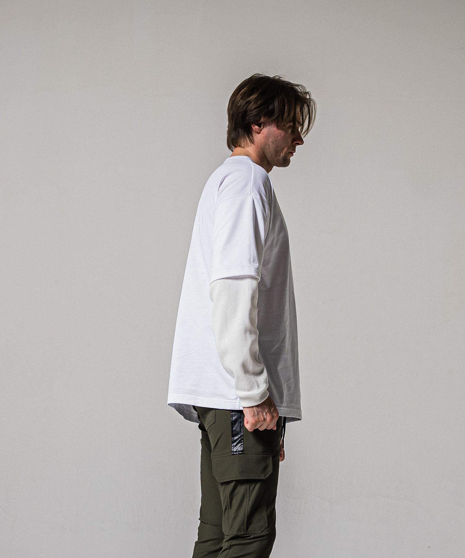 FAKE LAYERED WAFFLE LONG SLEEVE / RC39-T-007 / サーマルレイヤードロングスリーブTシャツ / ホワイト (1月下旬入荷予定)