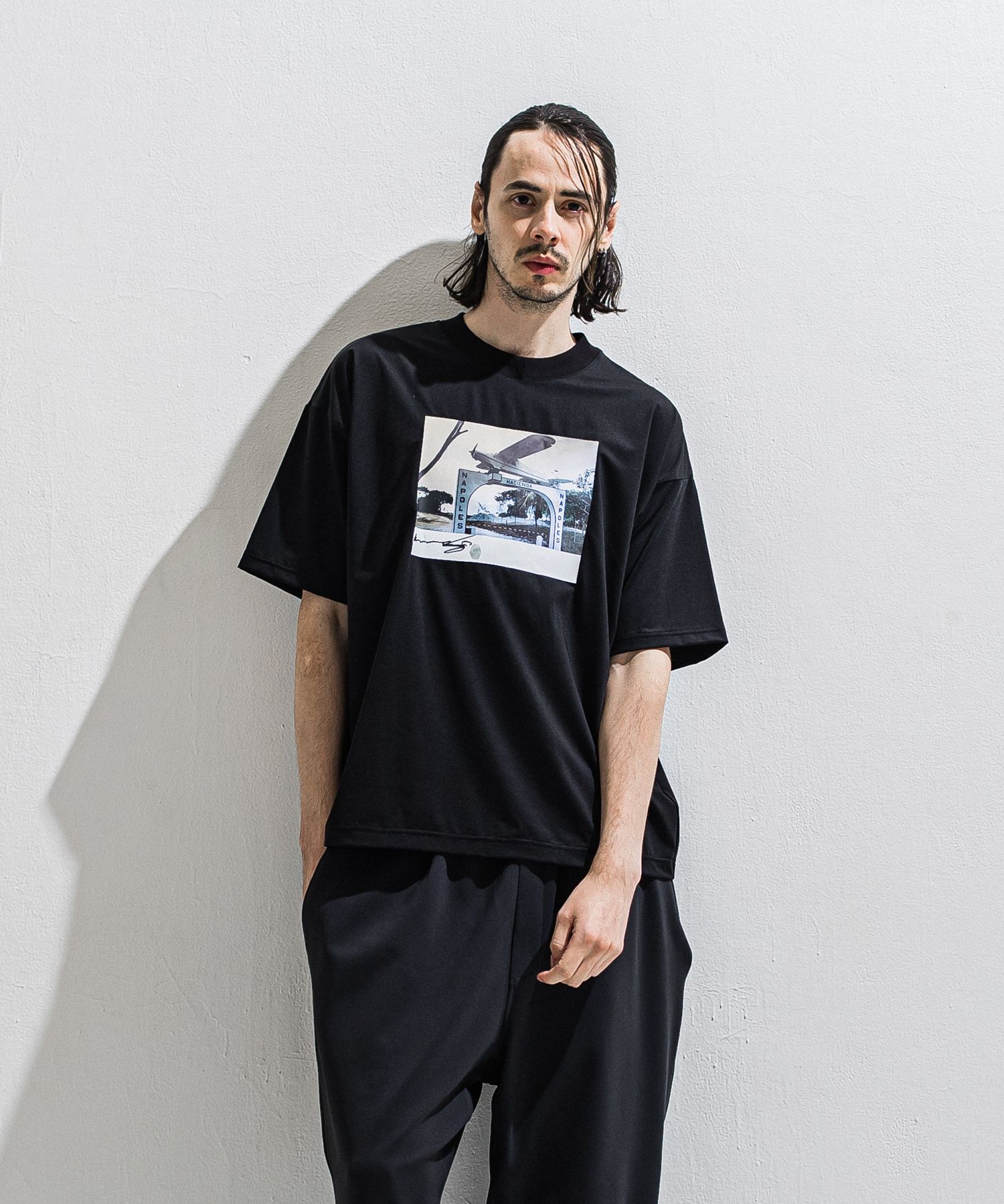 HELI OVER NYLON T / DP1-T-003 / ヘリプリントナイロンビッグTシャツ / ブラック (4月上旬入荷予定)