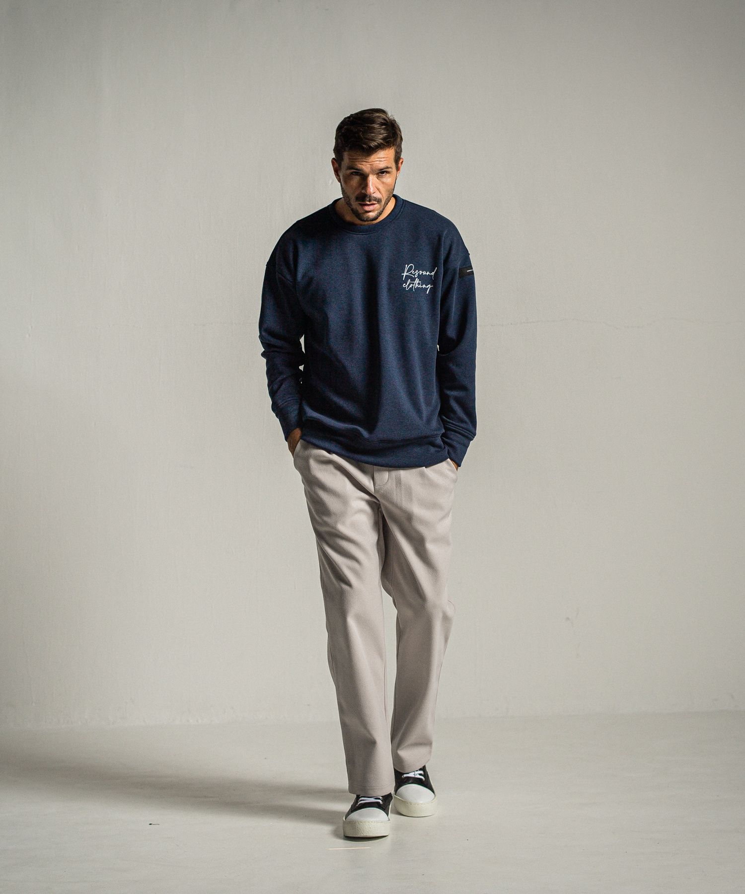 ID VELOURS FLEECE DROP TRAINER / RC34-C-004 / 裏起毛バックロゴトレーナー / ネイビー