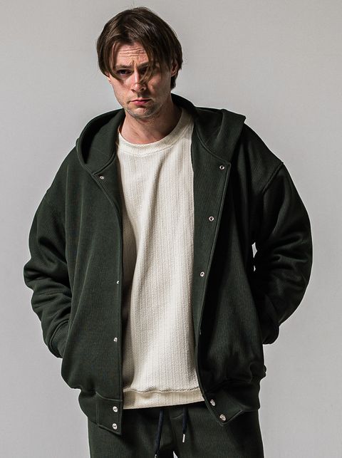 AZE VARSITY HOODIE / RC39-C-006 / 高機能畦編みニットトレーナー / カーキ (1月中旬入荷予定)