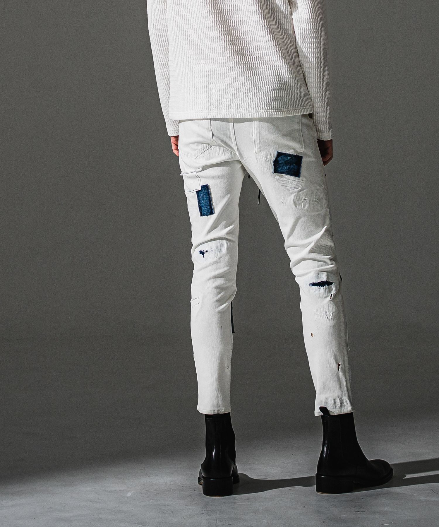MICK DENIM JERSEY / BASIC-ST-020 / デニムジャージテーパードパンツ / ホワイトリメイク (9月上旬入荷予定)