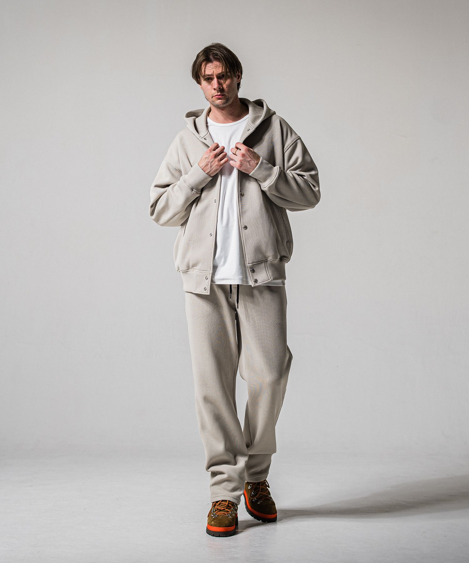 AZE WIDE TUCK PANTS / RC39-ST-016WT2 / 高機能畦編みニットワイドタックパンツ / グレージュ (1月中旬入荷予定)