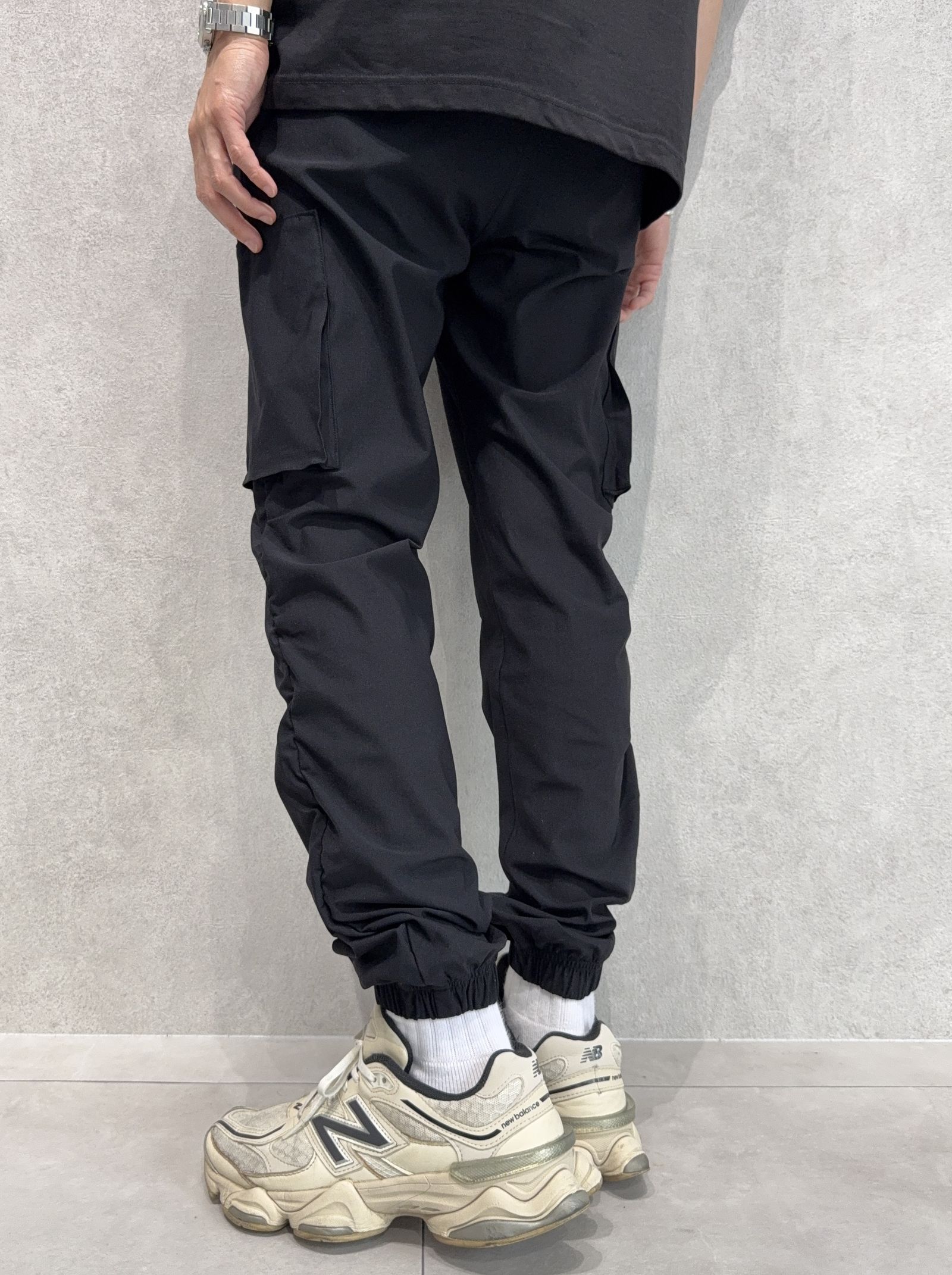 DAVID NYLON CARGO PANTS / RC40-ST-040 / ミリタリーナイロン裾ゴムカーゴパンツ / ブラック