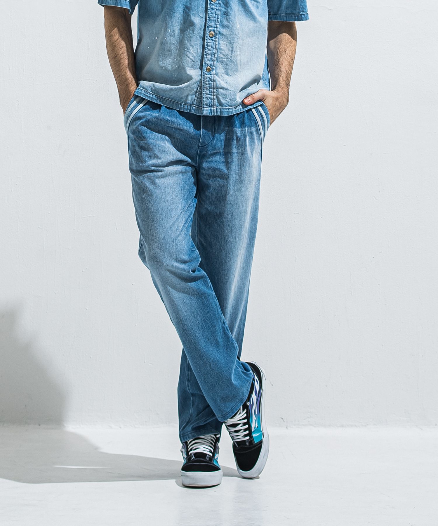 EDGE DENIM SEMI WIDE PT / RC40-ST-014WTD / デニムジャージセミワイドラインパンツ / ライトインディゴ (5月中旬入荷予定)