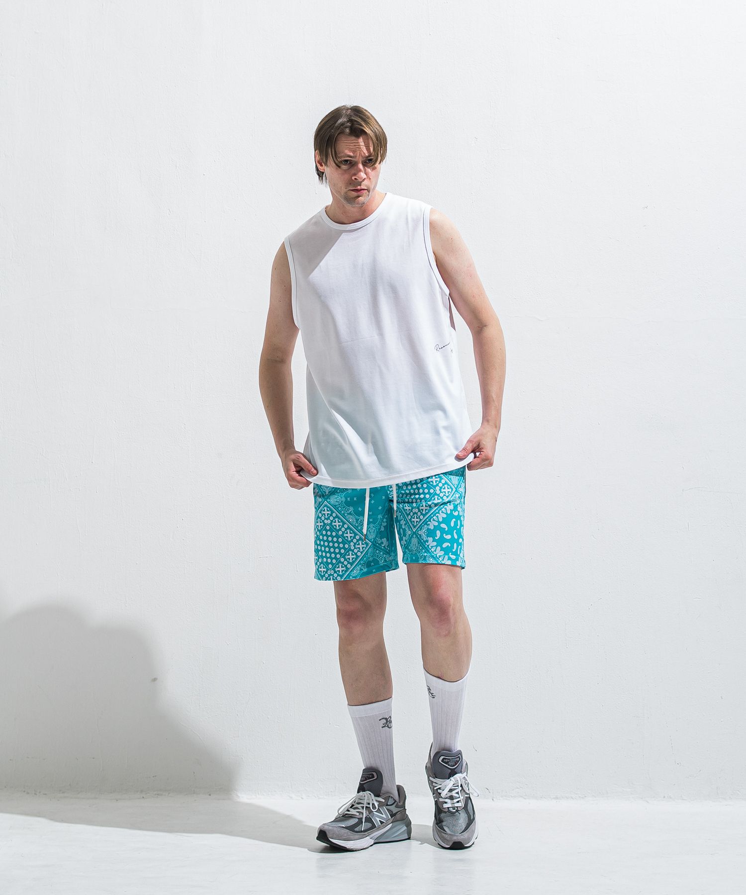 OVER NO SLEEVE / RC40-T-010 / サイドロゴメッシュノースリーブ / ホワイト (6月上旬入荷予定)