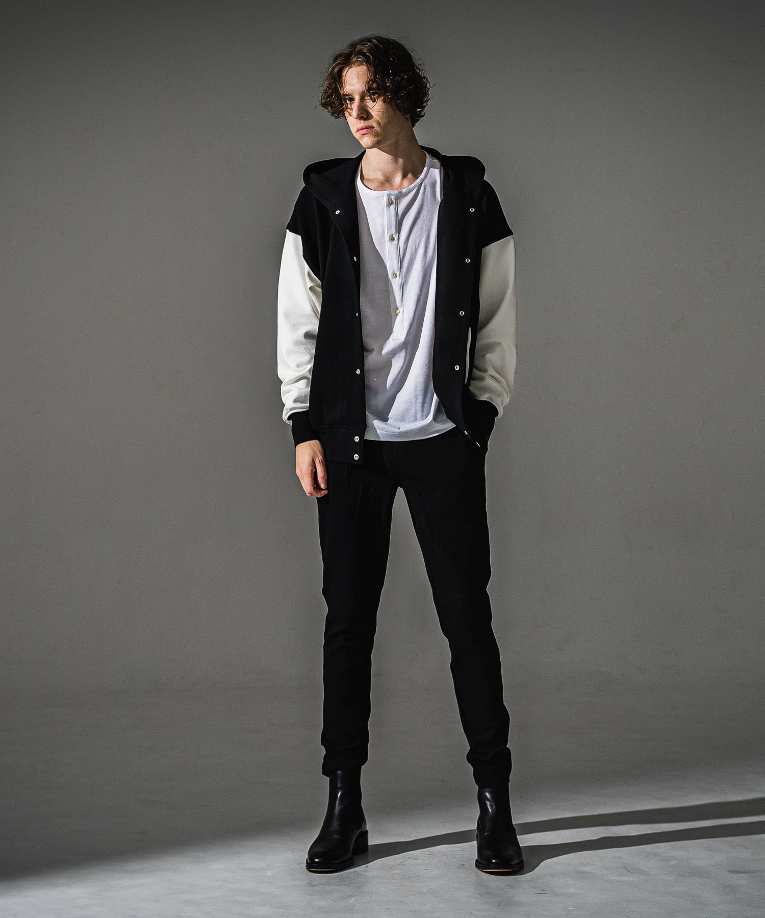 BLISTER VARSITY HOODIE / RC41-C-006 / ライトブリスターニットパーカースタジャン / ブラック×ホワイト (8月下旬入荷予定)