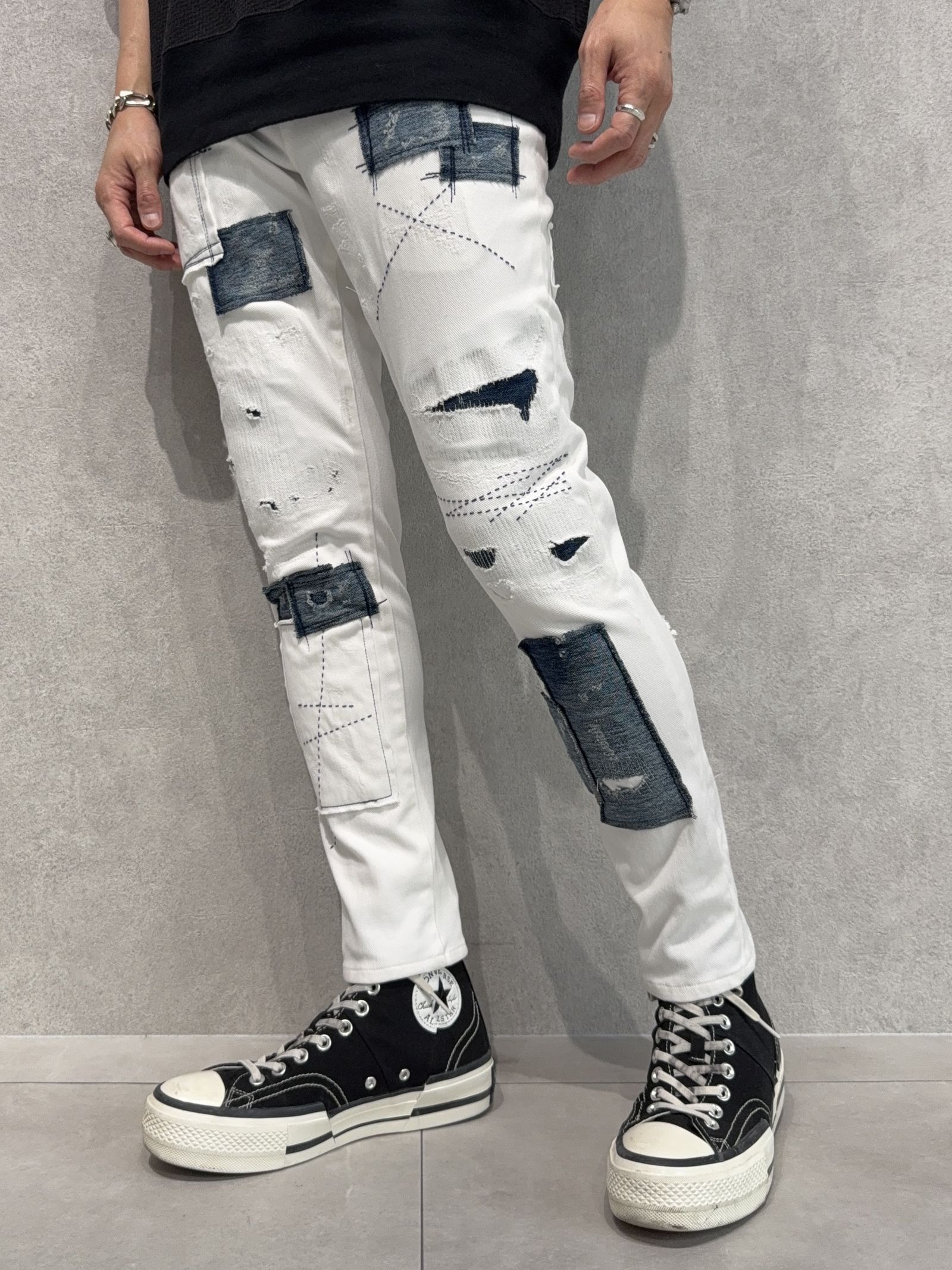 MICK DENIM JERSEY / BASIC-ST-020 / デニムジャージテーパードパンツ / ホワイトリメイク
