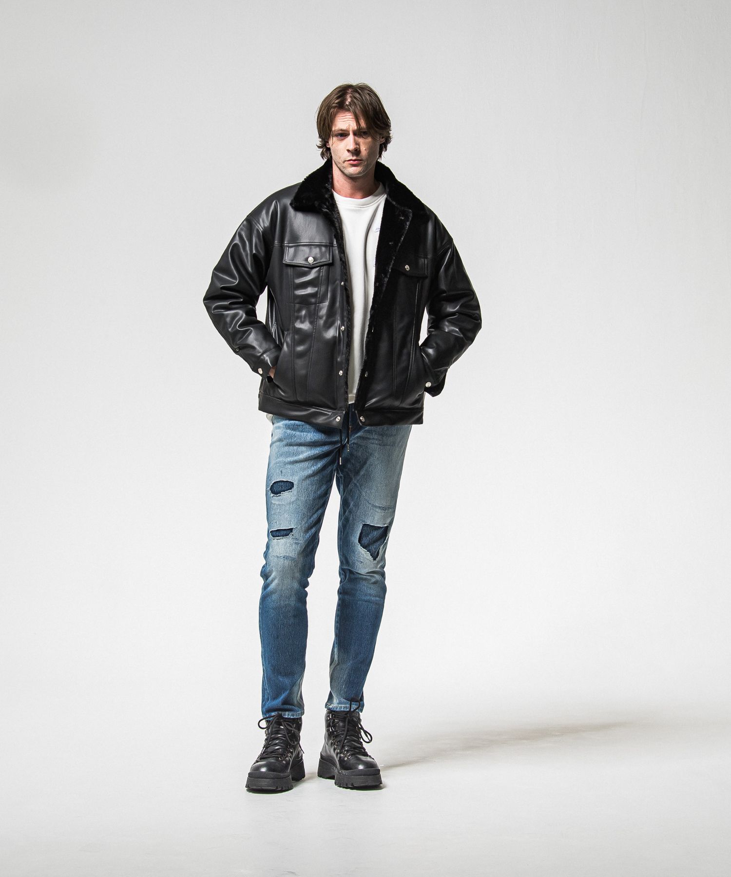 LEATHER FUR OVER G / RC38-JK-002 / レザーファーGジャン / ブラック (11月中旬入荷予定)
