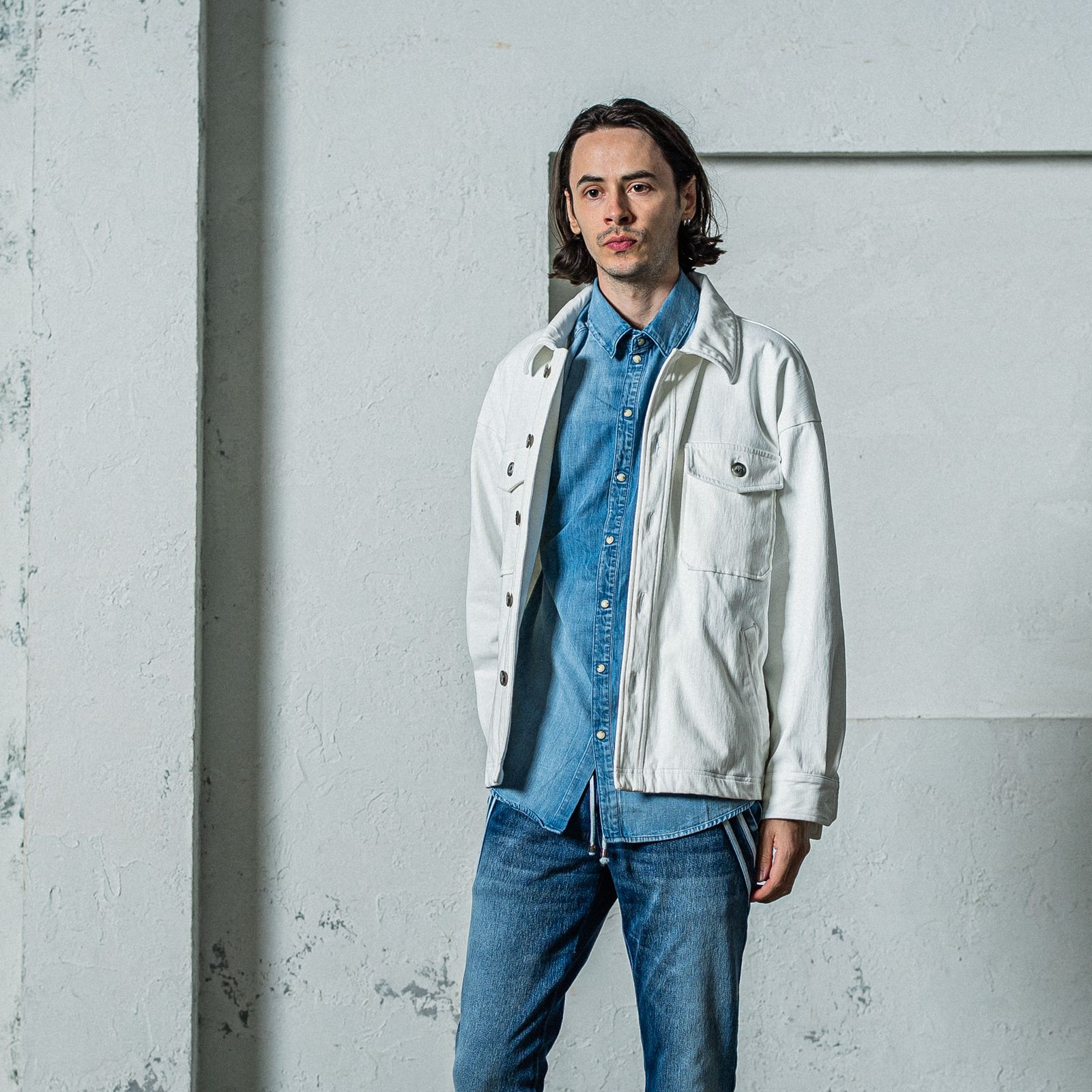 DENIM JERSEY OVER CPO / RC35-JK-002 / デニムジャージCPOジャケット / ホワイト