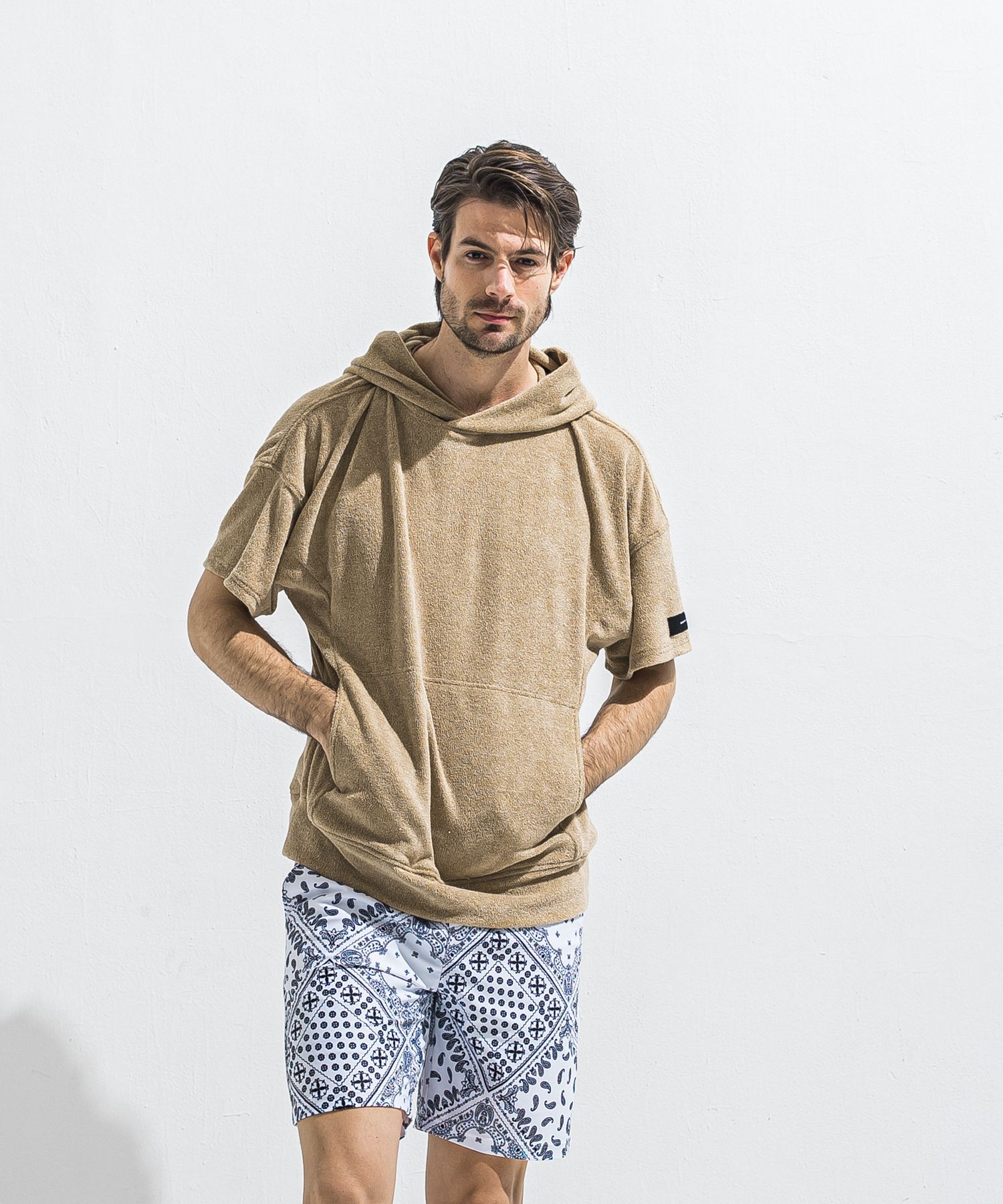 PILE HALF HOODIE / RC40-C-003 / パイル半袖パーカー / ベージュ (5月中旬入荷予定)