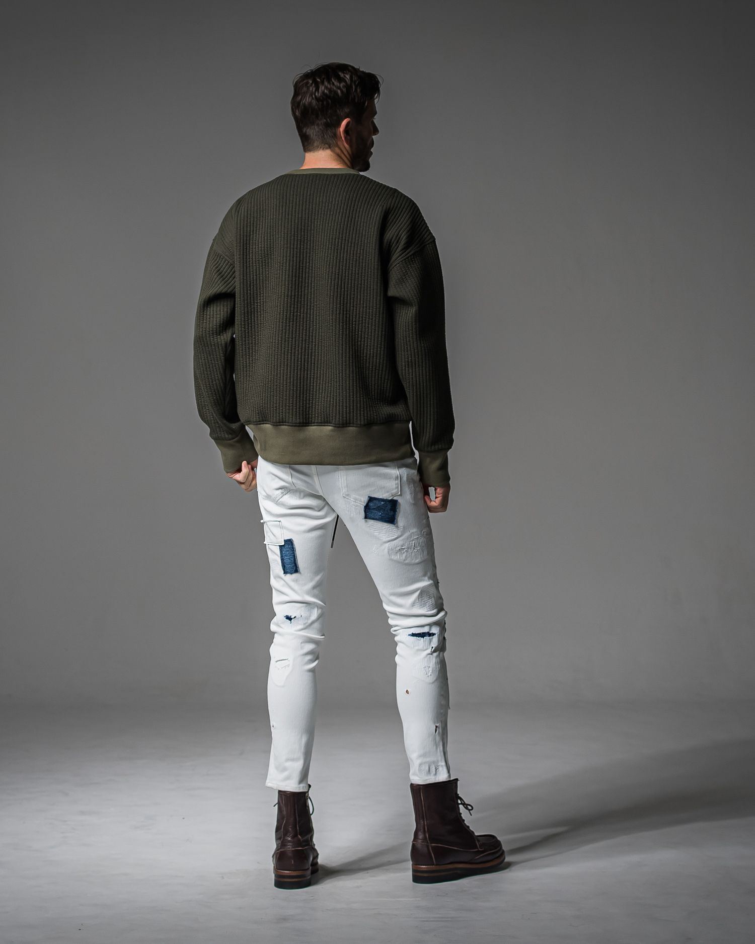 STRIPE QUILTING DROP TRAINER / RC37-C-003 / ストライプキルティングトレーナー / カーキ (9月下旬入荷予定)