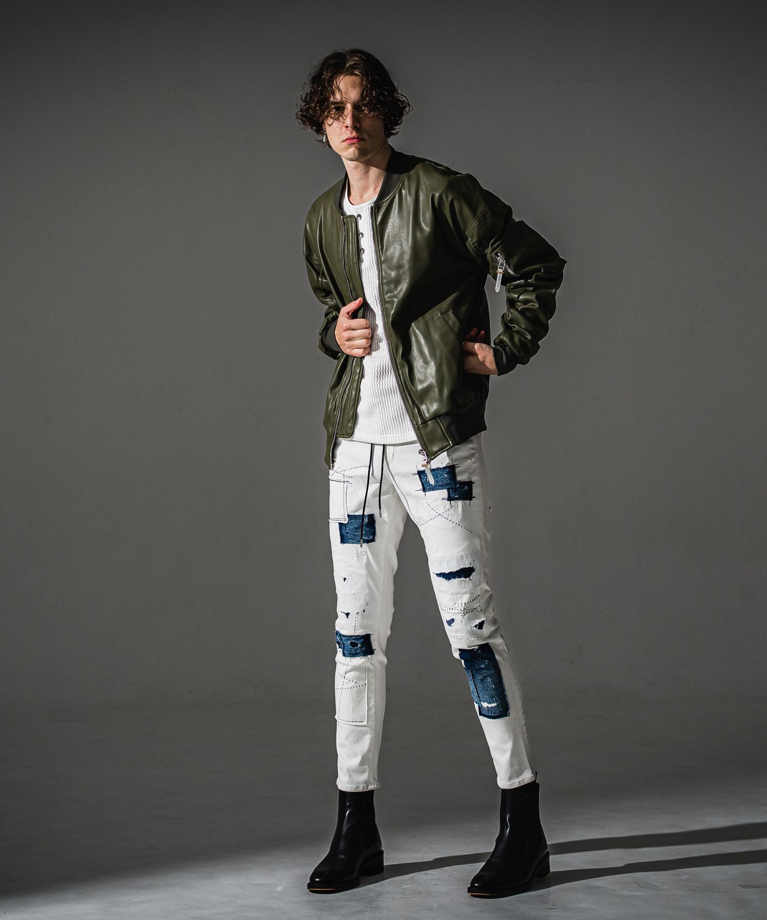 MICK DENIM JERSEY / BASIC-ST-020 / デニムジャージテーパードパンツ / ホワイトリメイク (9月上旬入荷予定)