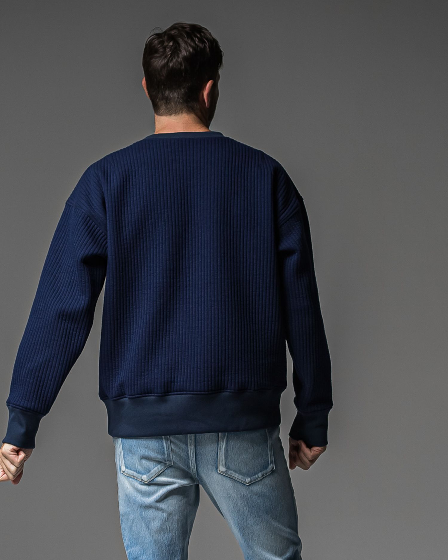 STRIPE QUILTING DROP TRAINER / RC37-C-003 / ストライプキルティングトレーナー / ネイビー (9月下旬入荷予定)