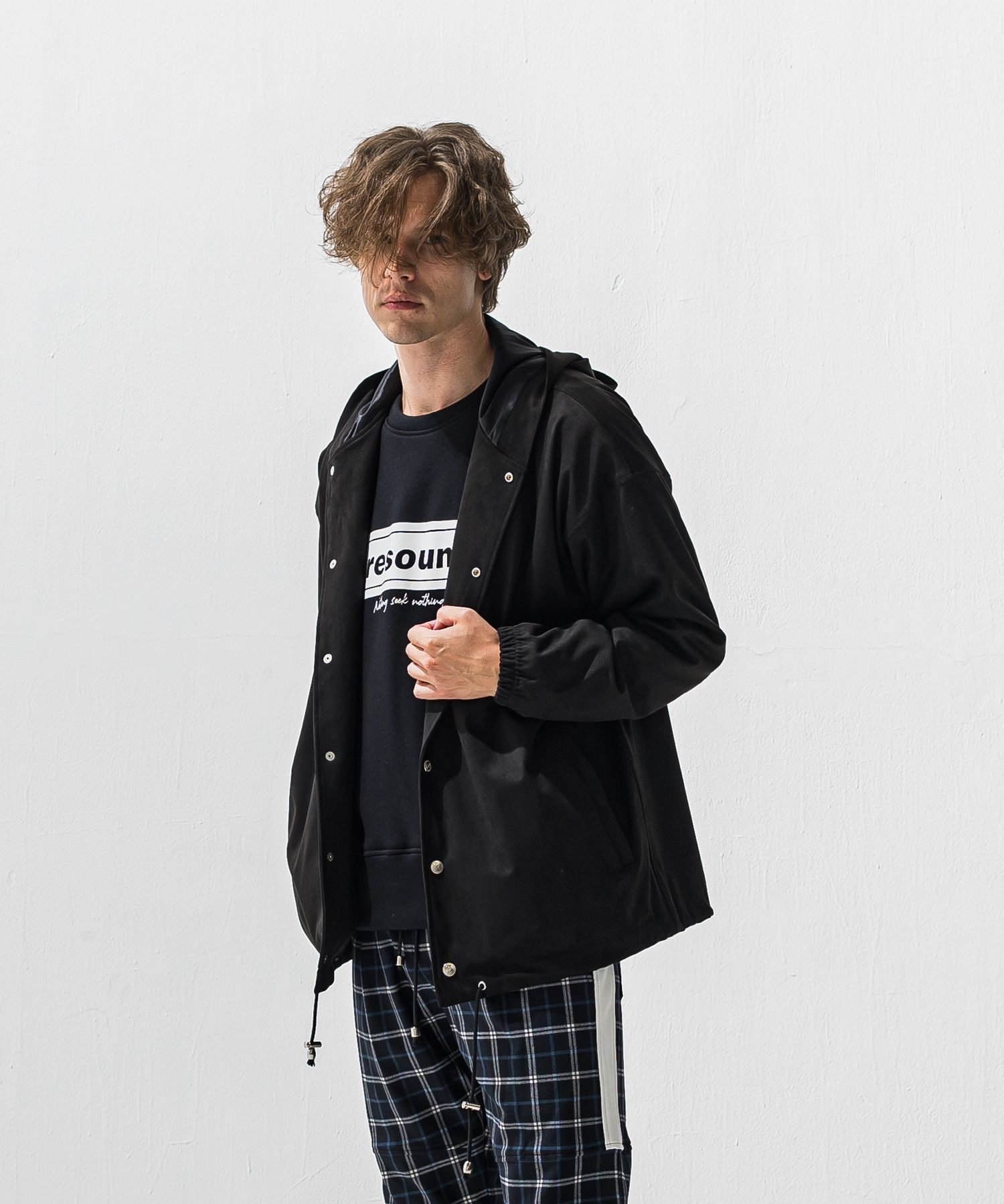 SUEDE COACH HOODIE / RC42-JK-003 / スエードコーチパーカー / ブラック (12月中旬入荷予定)